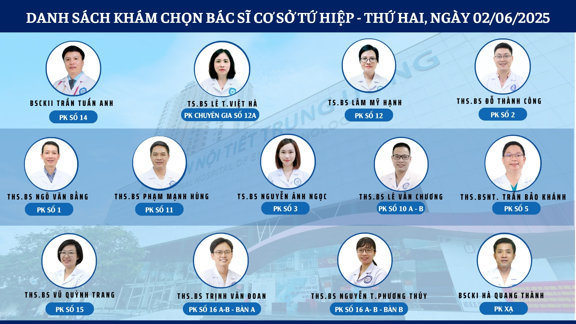 CẬP NHẬT DANH SÁCH DỊCH VỤ BÁC SĨ KHÁM CHỌN TẠI 2 CƠ SỞ TỨ HIỆP VÀ THÁI THỊNH