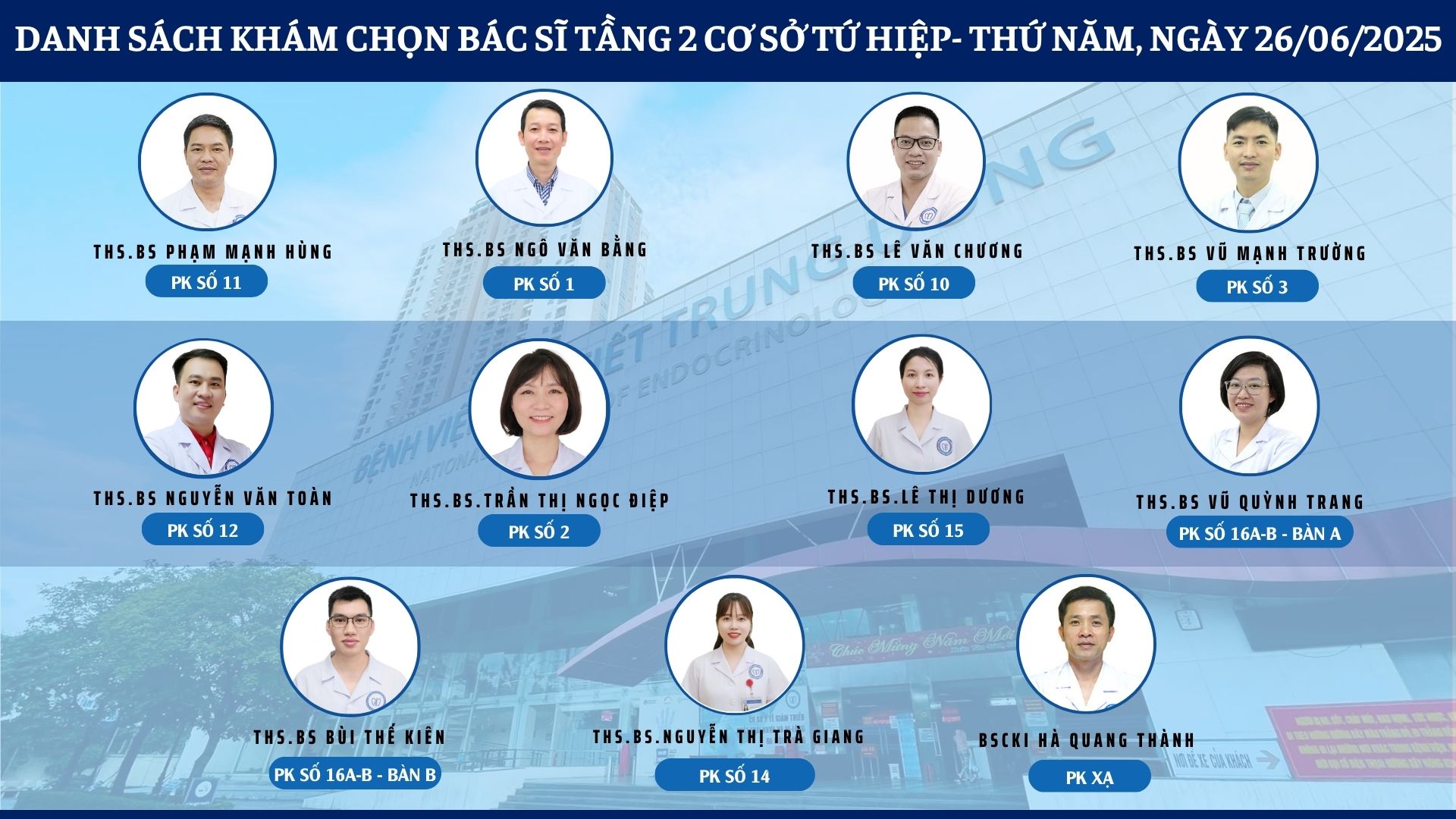 CẬP NHẬT DANH SÁCH DỊCH VỤ BÁC SĨ KHÁM CHỌN TẠI 2 CƠ SỞ TỨ HIỆP VÀ THÁI THỊNH