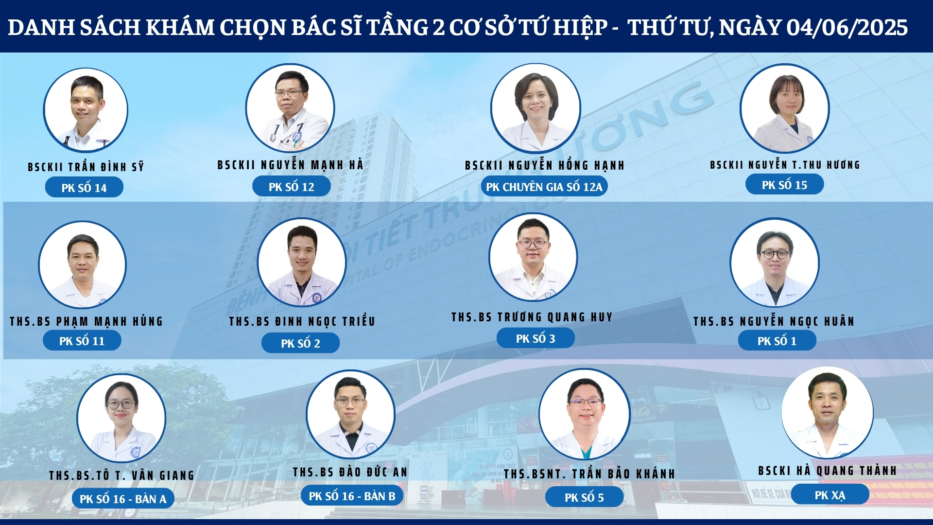 CẬP NHẬT DANH SÁCH DỊCH VỤ BÁC SĨ KHÁM CHỌN TẠI 2 CƠ SỞ TỨ HIỆP VÀ THÁI THỊNH