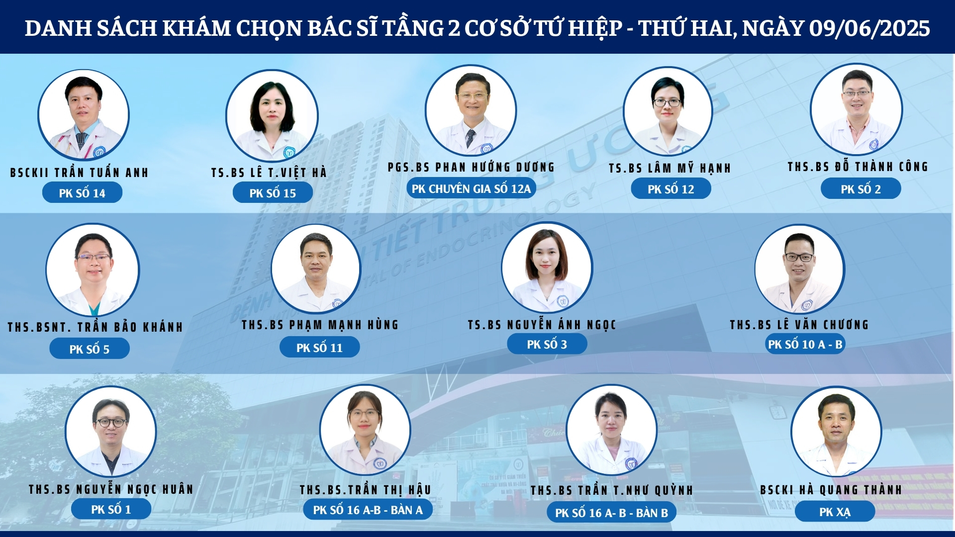 CẬP NHẬT DANH SÁCH DỊCH VỤ BÁC SĨ KHÁM CHỌN TẠI 2 CƠ SỞ TỨ HIỆP VÀ THÁI THỊNH