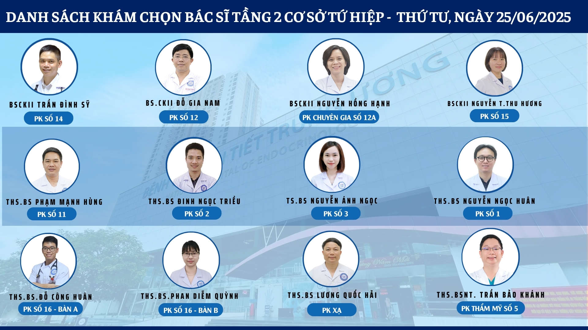 CẬP NHẬT DANH SÁCH DỊCH VỤ BÁC SĨ KHÁM CHỌN TẠI 2 CƠ SỞ TỨ HIỆP VÀ THÁI THỊNH