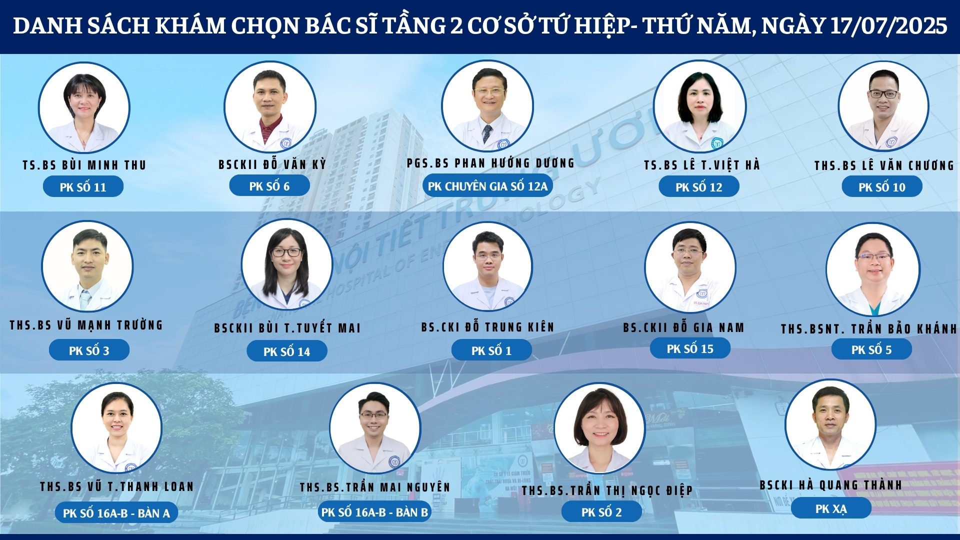 CẬP NHẬT DANH SÁCH DỊCH VỤ BÁC SĨ KHÁM CHỌN TẠI 2 CƠ SỞ TỨ HIỆP VÀ THÁI THỊNH