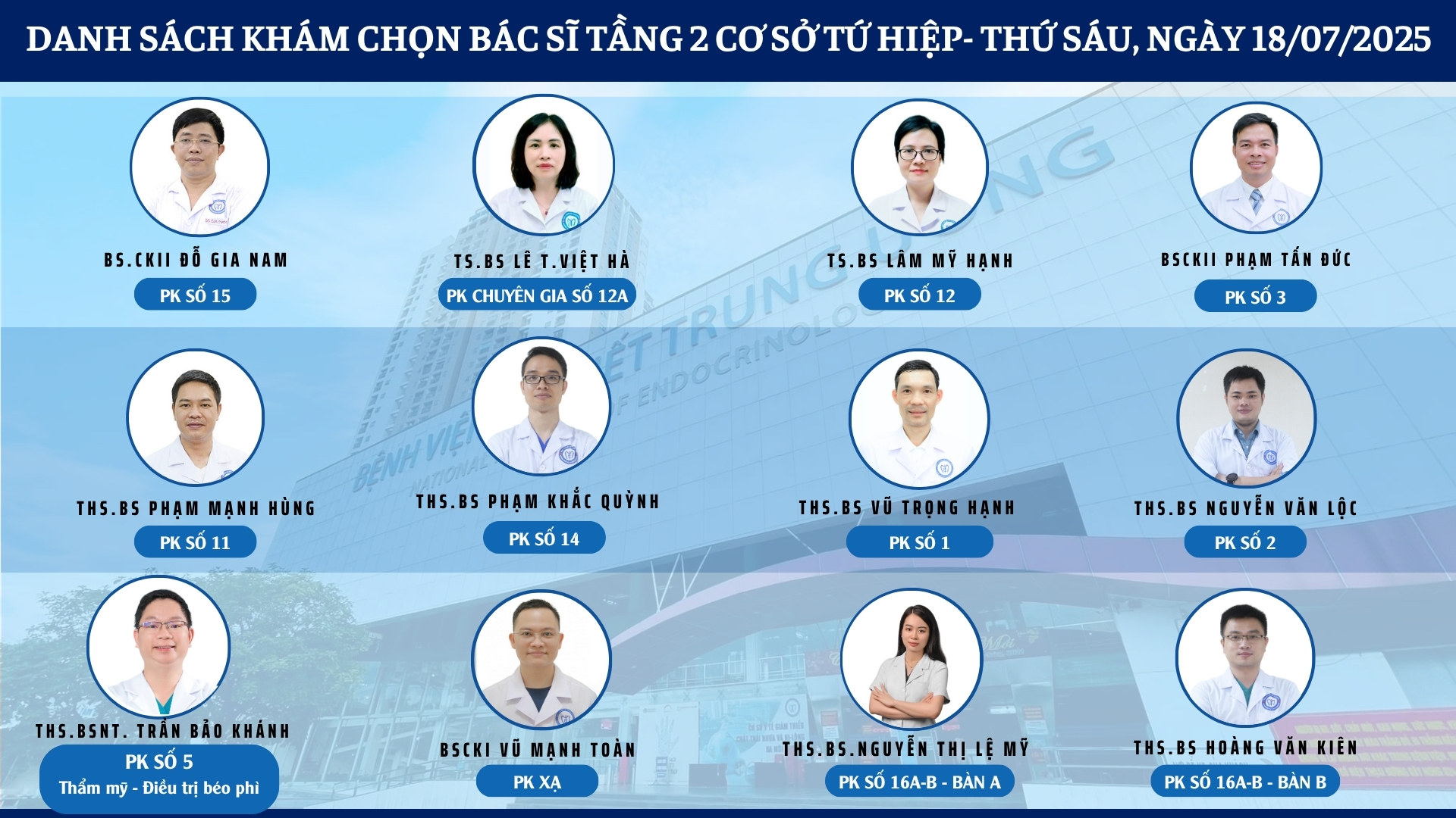CẬP NHẬT DANH SÁCH DỊCH VỤ BÁC SĨ KHÁM CHỌN TẠI 2 CƠ SỞ TỨ HIỆP VÀ THÁI THỊNH
