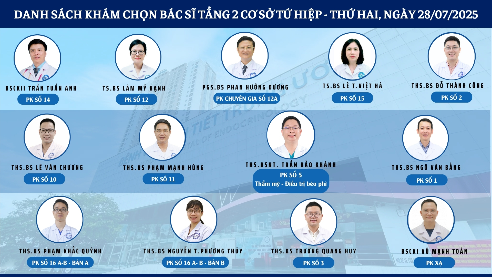 CẬP NHẬT DANH SÁCH DỊCH VỤ BÁC SĨ KHÁM CHỌN TẠI 2 CƠ SỞ TỨ HIỆP VÀ THÁI THỊNH