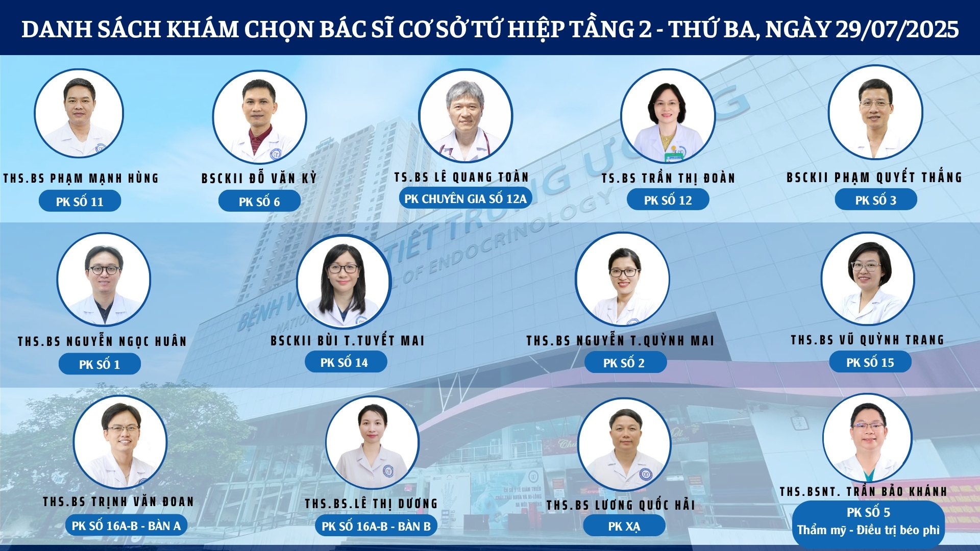 CẬP NHẬT DANH SÁCH DỊCH VỤ BÁC SĨ KHÁM CHỌN TẠI 2 CƠ SỞ TỨ HIỆP VÀ THÁI THỊNH