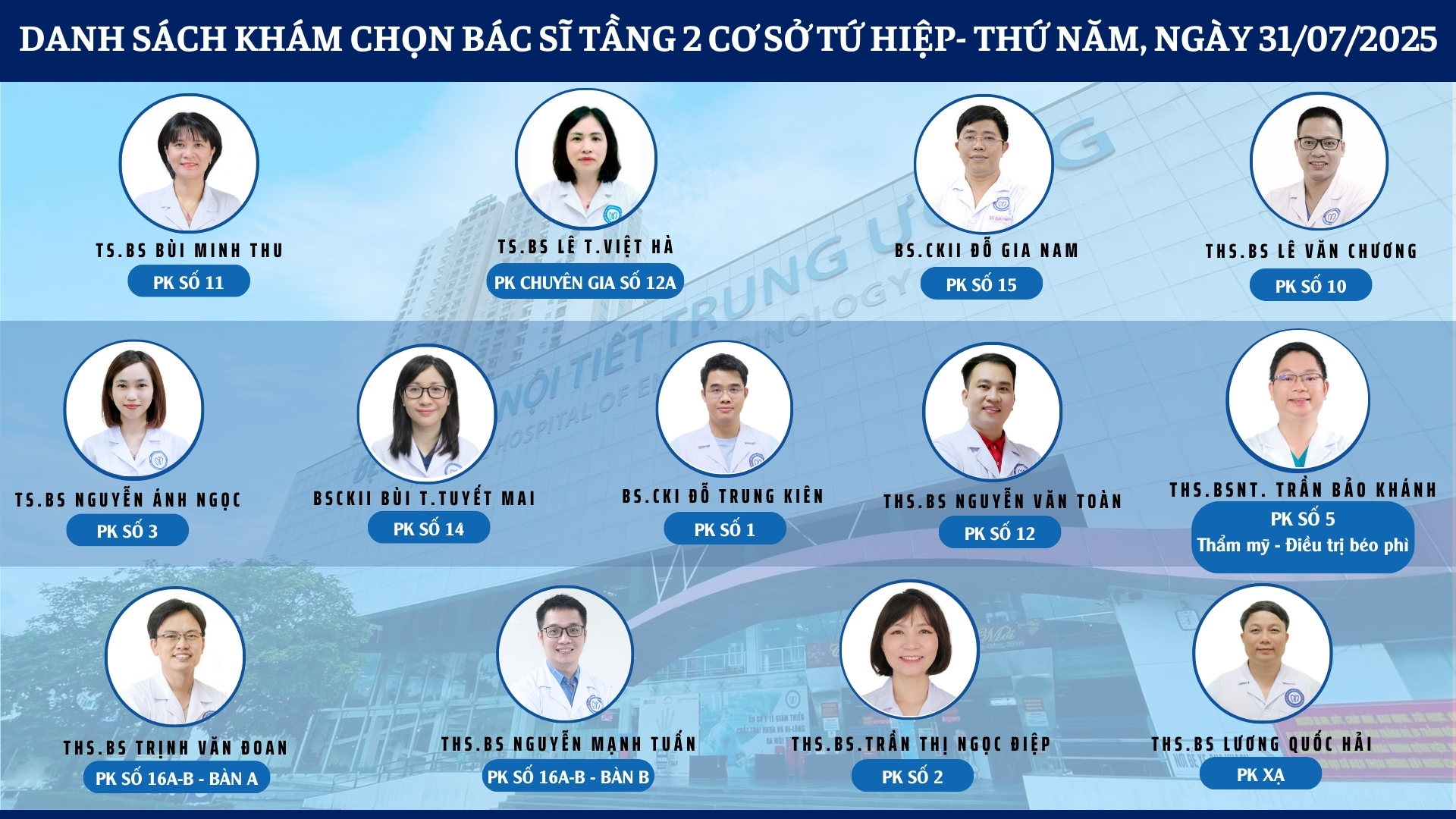 CẬP NHẬT DANH SÁCH DỊCH VỤ BÁC SĨ KHÁM CHỌN TẠI 2 CƠ SỞ TỨ HIỆP VÀ THÁI THỊNH