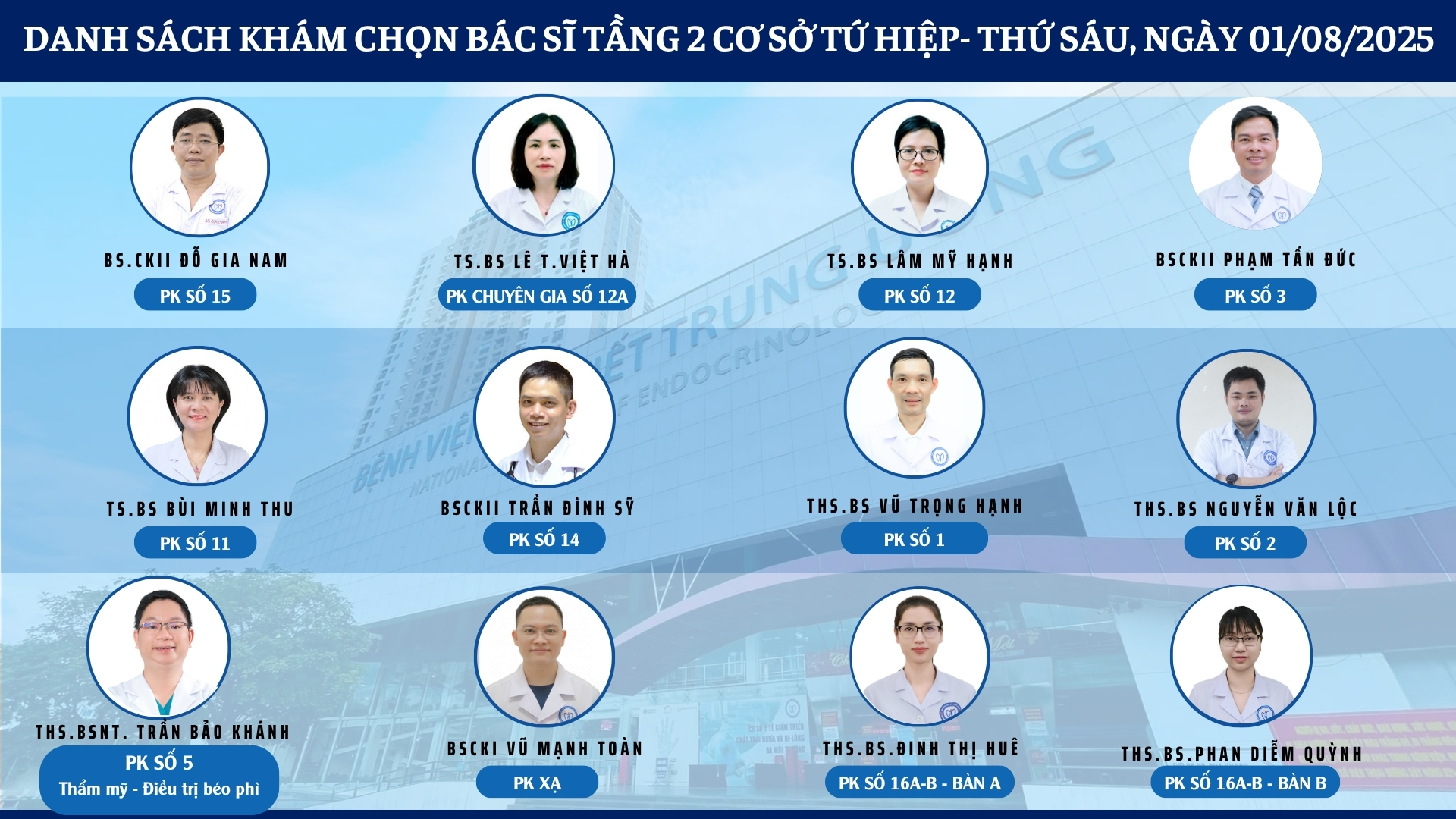 CẬP NHẬT DANH SÁCH DỊCH VỤ BÁC SĨ KHÁM CHỌN TẠI 2 CƠ SỞ TỨ HIỆP VÀ THÁI THỊNH