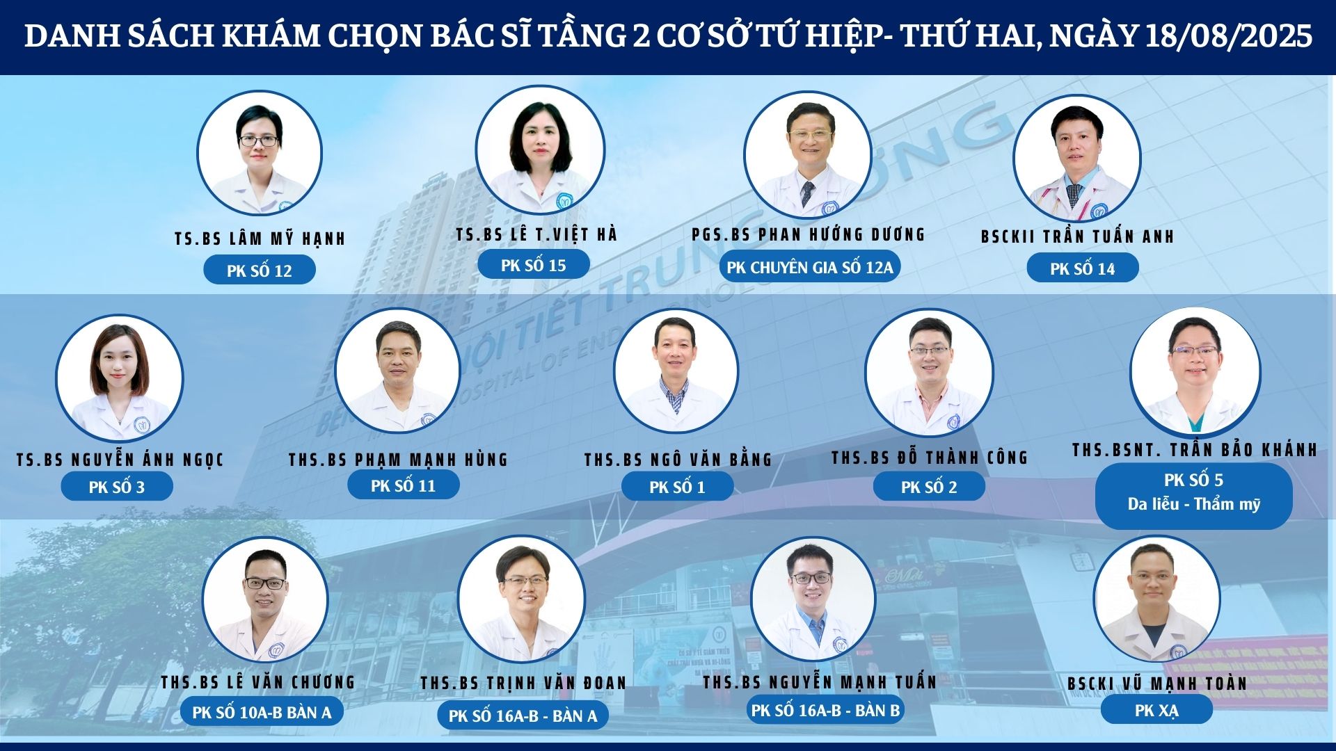 CẬP NHẬT DANH SÁCH DỊCH VỤ BÁC SĨ KHÁM CHỌN TẠI 2 CƠ SỞ TỨ HIỆP VÀ THÁI THỊNH