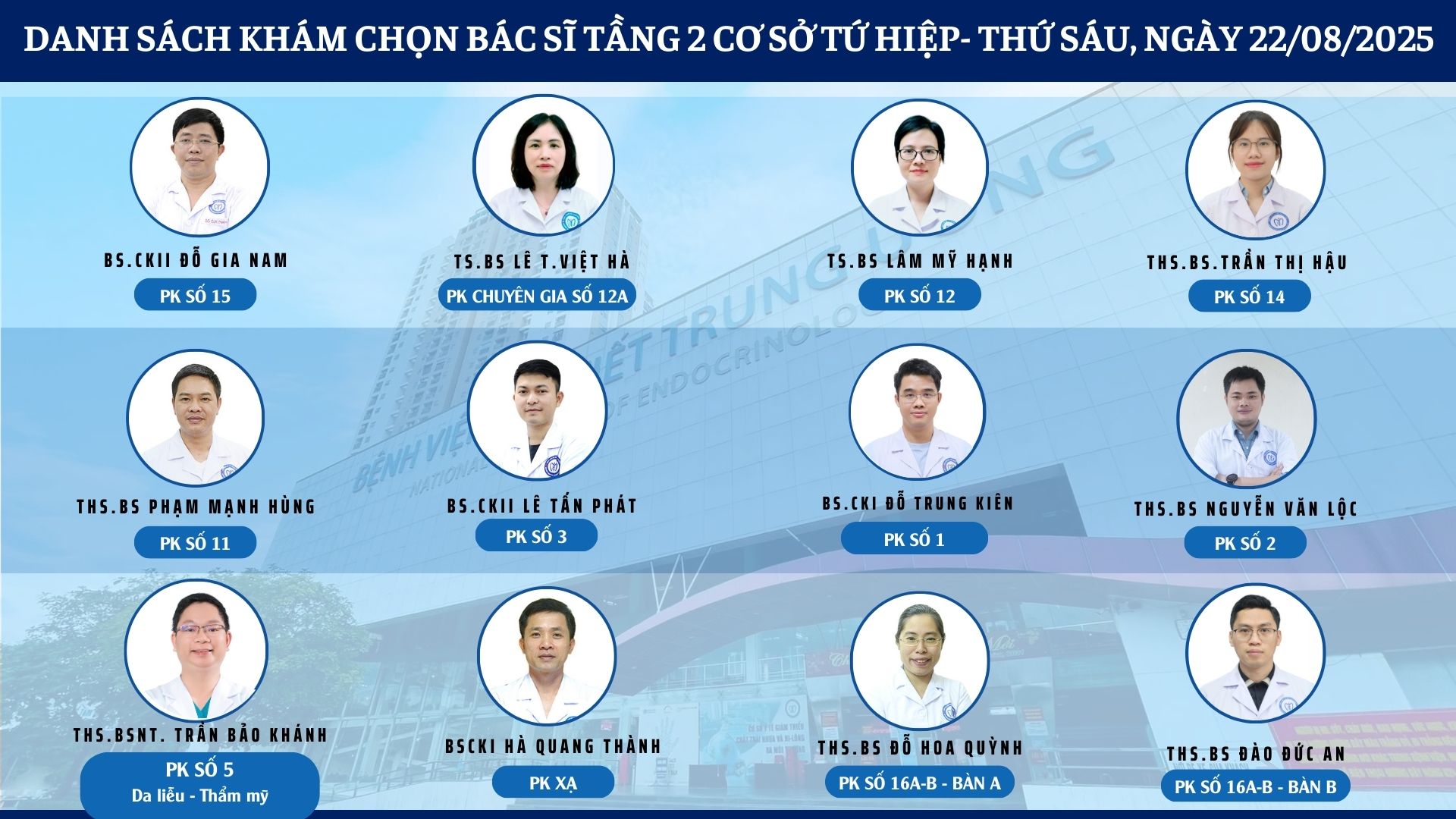 CẬP NHẬT DANH SÁCH DỊCH VỤ BÁC SĨ KHÁM CHỌN TẠI 2 CƠ SỞ TỨ HIỆP VÀ THÁI THỊNH