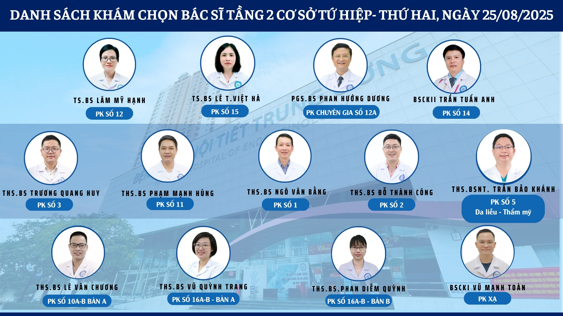 CẬP NHẬT DANH SÁCH DỊCH VỤ BÁC SĨ KHÁM CHỌN TẠI 2 CƠ SỞ TỨ HIỆP VÀ THÁI THỊNH