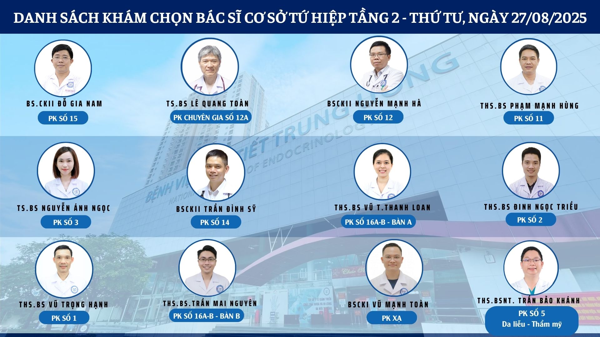 CẬP NHẬT DANH SÁCH DỊCH VỤ BÁC SĨ KHÁM CHỌN TẠI 2 CƠ SỞ TỨ HIỆP VÀ THÁI THỊNH
