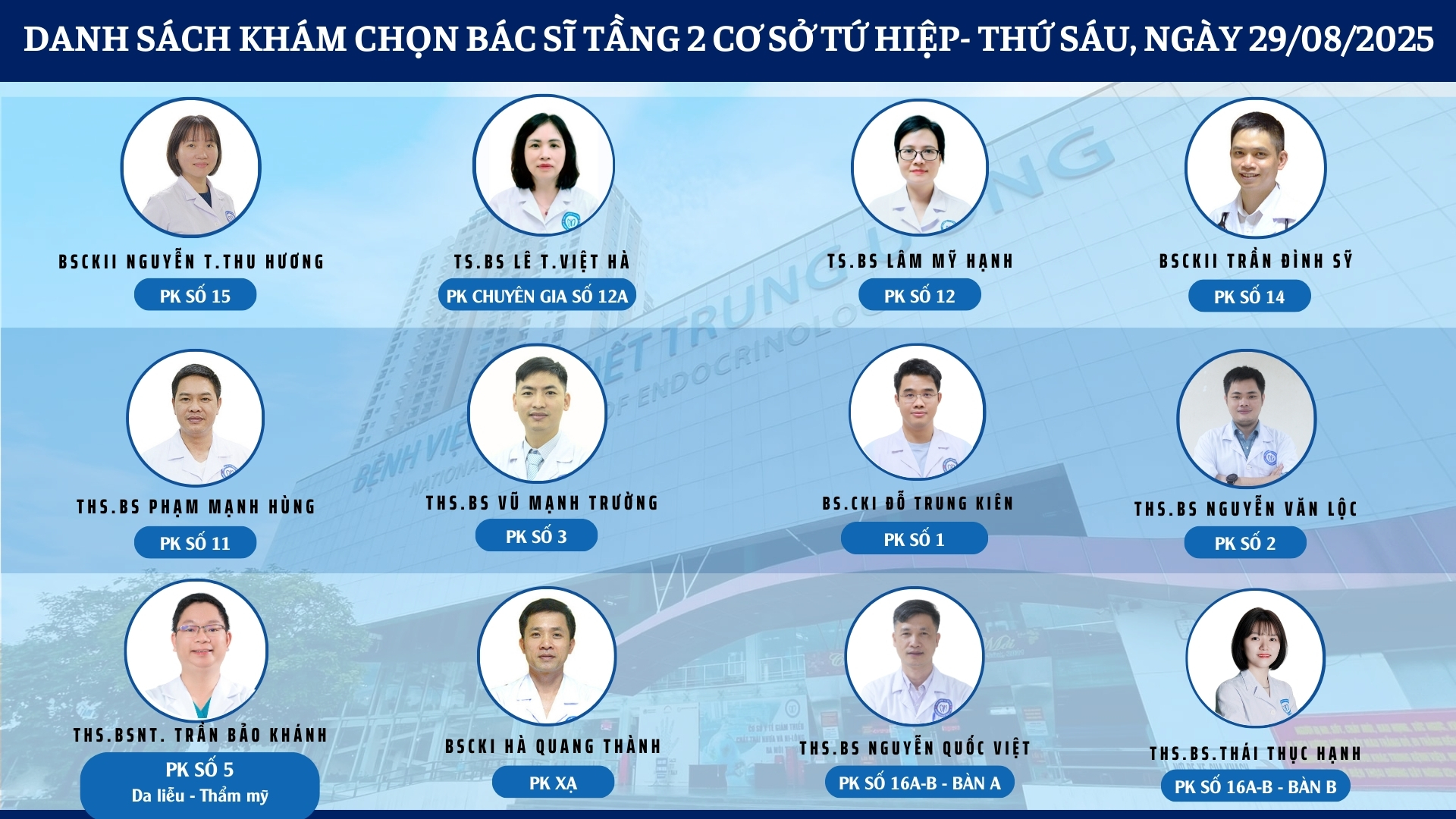 CẬP NHẬT DANH SÁCH DỊCH VỤ BÁC SĨ KHÁM CHỌN TẠI 2 CƠ SỞ TỨ HIỆP VÀ THÁI THỊNH