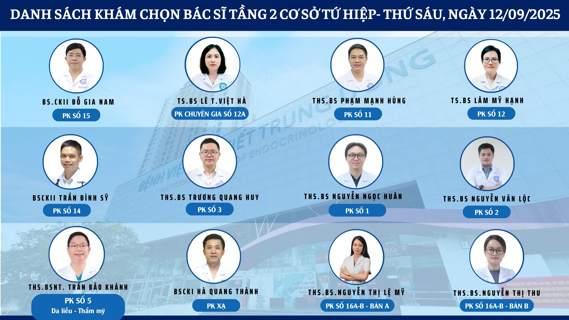 CẬP NHẬT DANH SÁCH DỊCH VỤ BÁC SĨ KHÁM CHỌN TẠI 2 CƠ SỞ TỨ HIỆP VÀ THÁI THỊNH