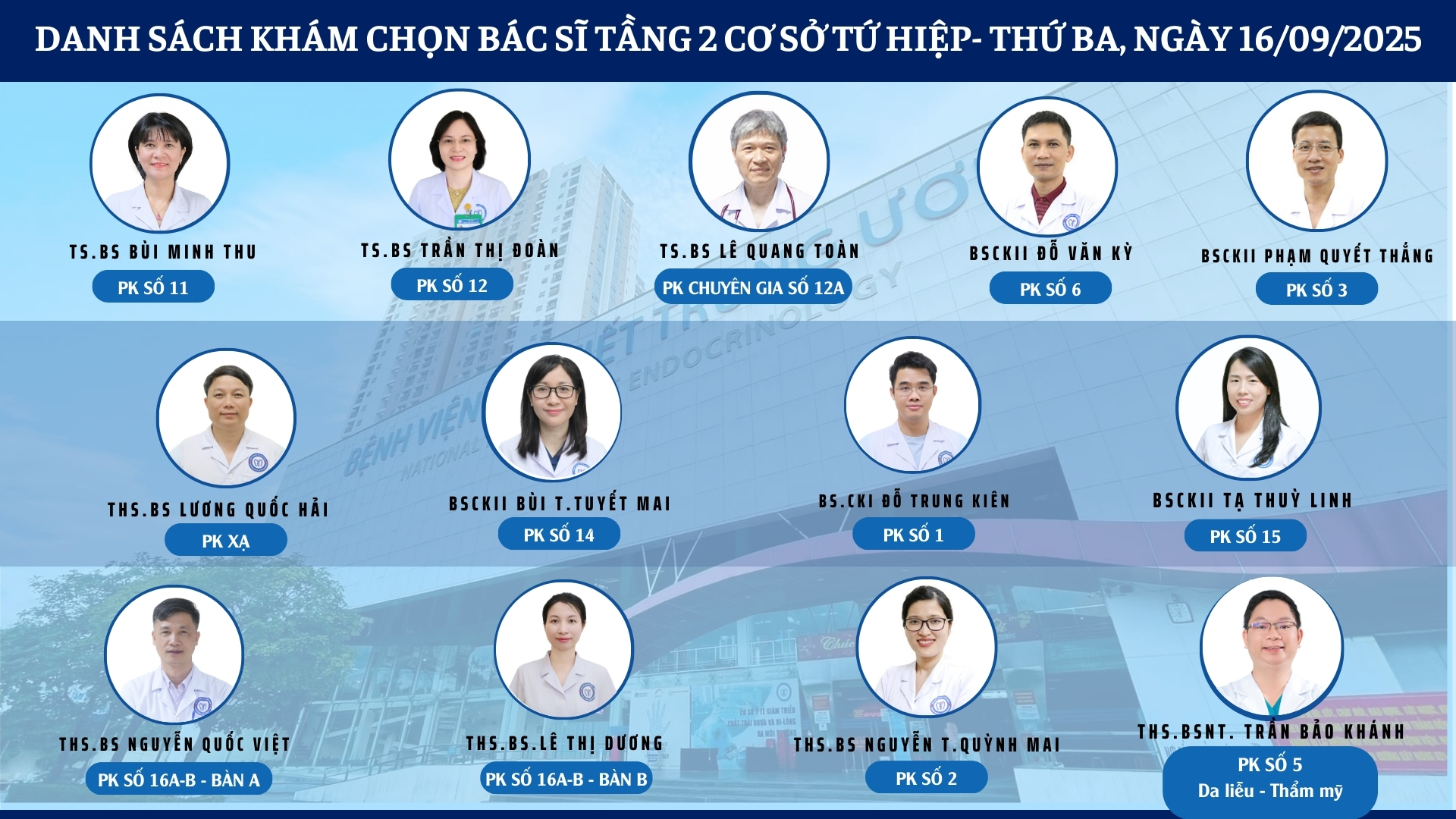 CẬP NHẬT DANH SÁCH DỊCH VỤ BÁC SĨ KHÁM CHỌN TẠI 2 CƠ SỞ TỨ HIỆP VÀ THÁI THỊNH