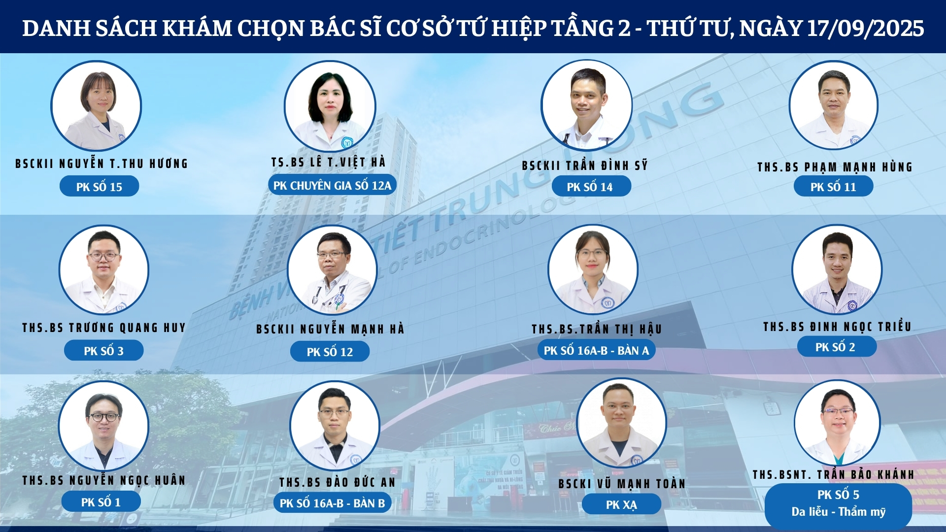 CẬP NHẬT DANH SÁCH DỊCH VỤ BÁC SĨ KHÁM CHỌN TẠI 2 CƠ SỞ TỨ HIỆP VÀ THÁI THỊNH