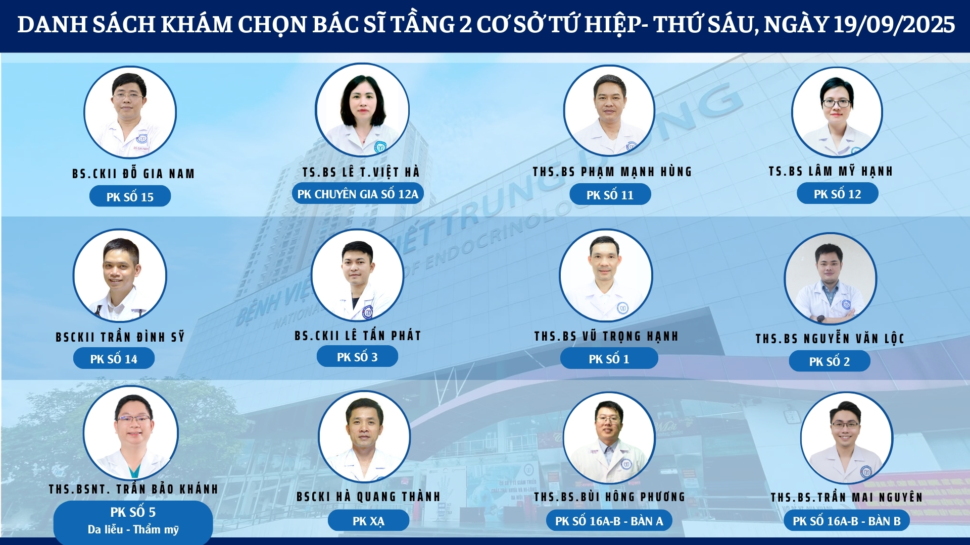 CẬP NHẬT DANH SÁCH DỊCH VỤ BÁC SĨ KHÁM CHỌN TẠI 2 CƠ SỞ TỨ HIỆP VÀ THÁI THỊNH