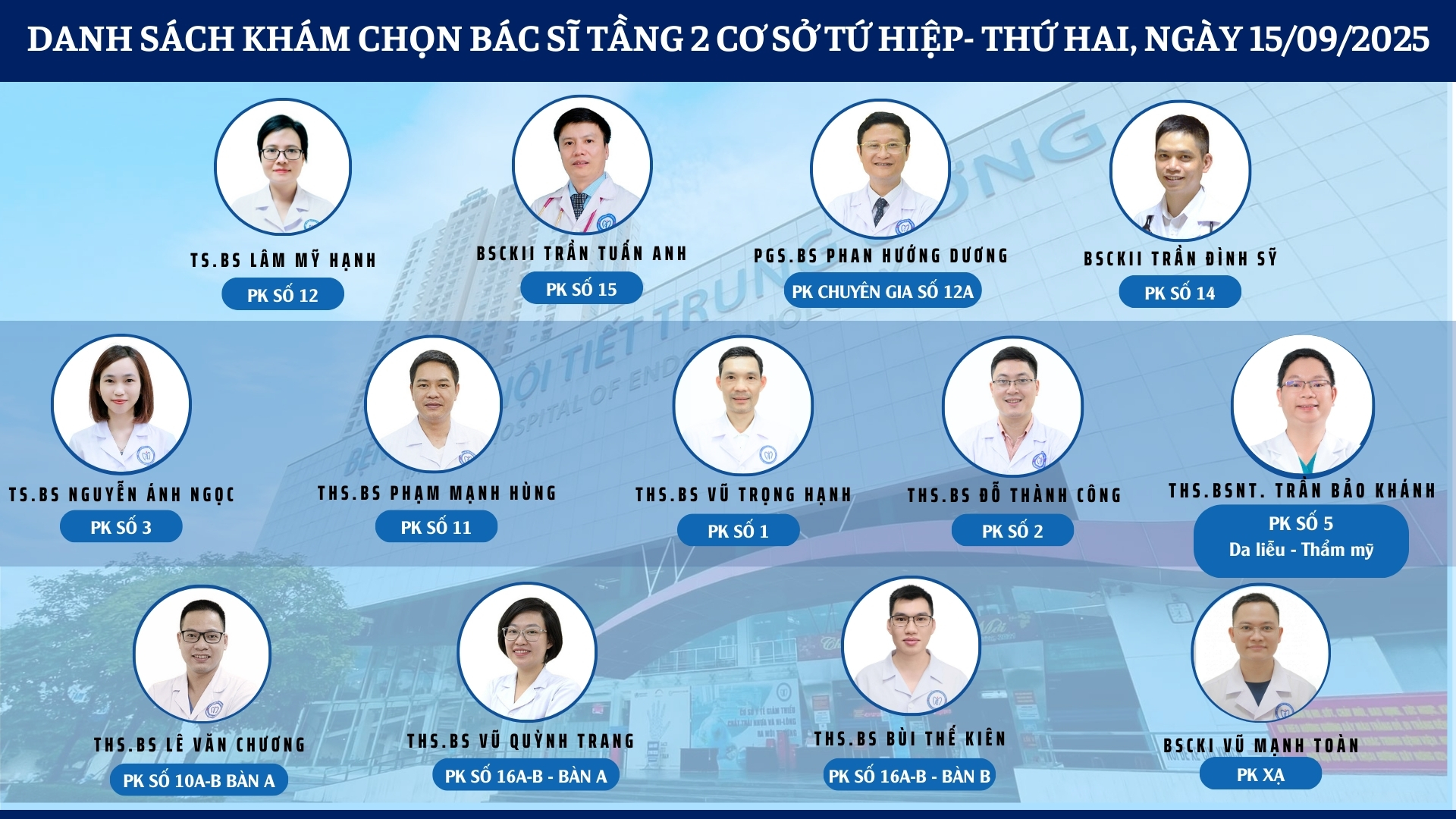 CẬP NHẬT DANH SÁCH DỊCH VỤ BÁC SĨ KHÁM CHỌN TẠI 2 CƠ SỞ TỨ HIỆP VÀ THÁI THỊNH