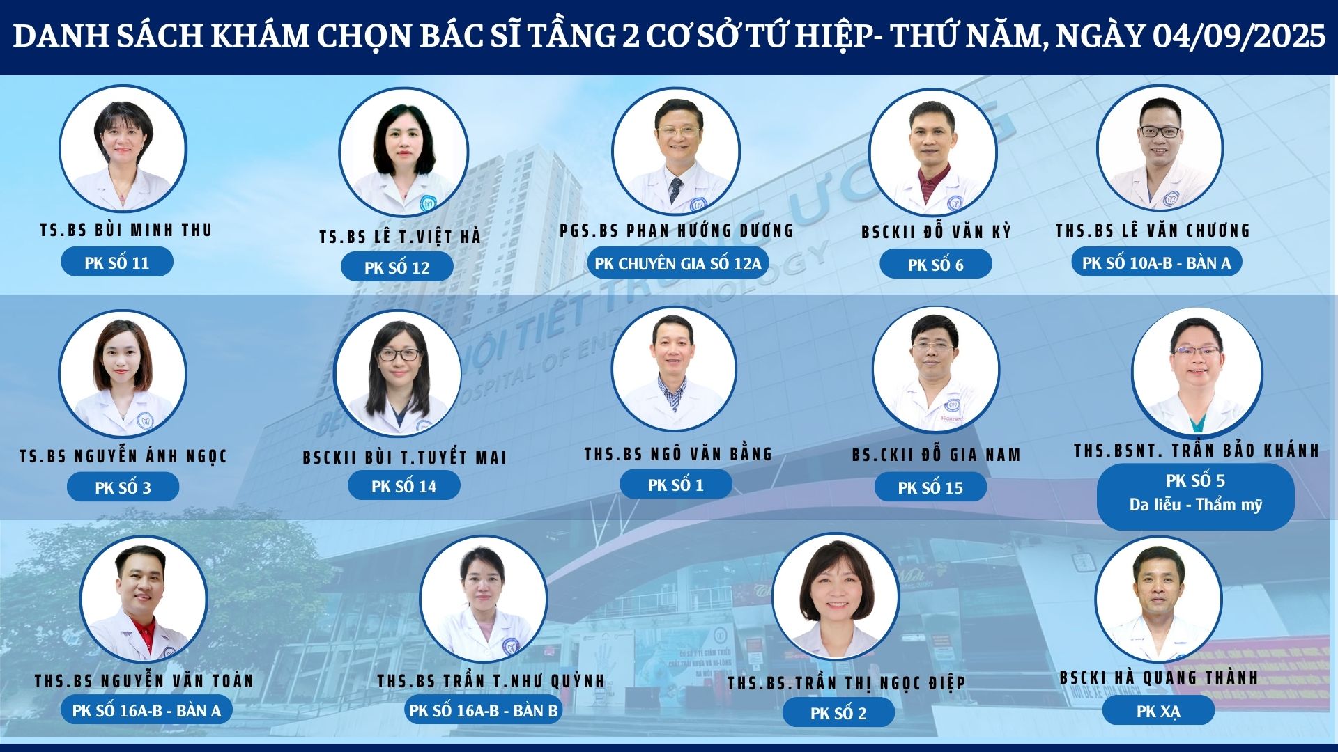 CẬP NHẬT DANH SÁCH DỊCH VỤ BÁC SĨ KHÁM CHỌN TẠI 2 CƠ SỞ TỨ HIỆP VÀ THÁI THỊNH