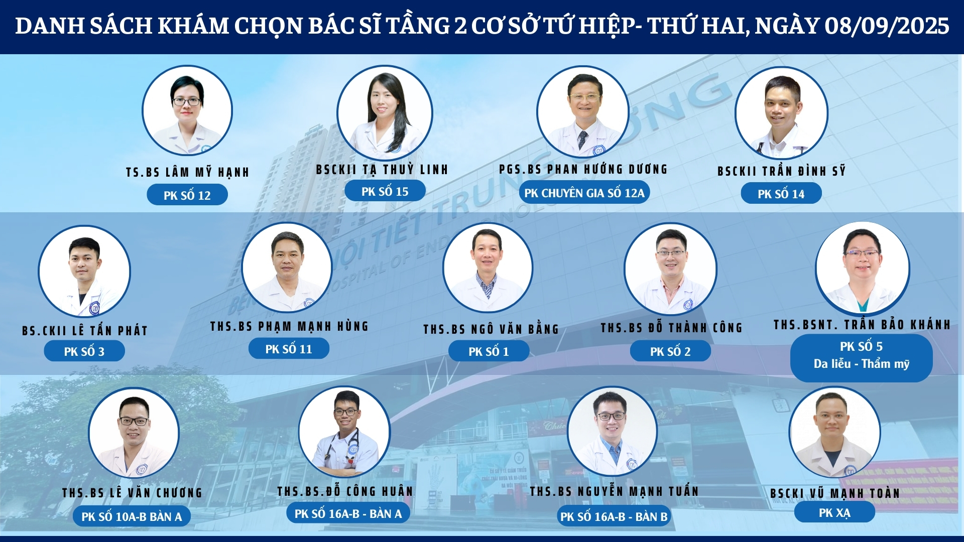 CẬP NHẬT DANH SÁCH DỊCH VỤ BÁC SĨ KHÁM CHỌN TẠI 2 CƠ SỞ TỨ HIỆP VÀ THÁI THỊNH