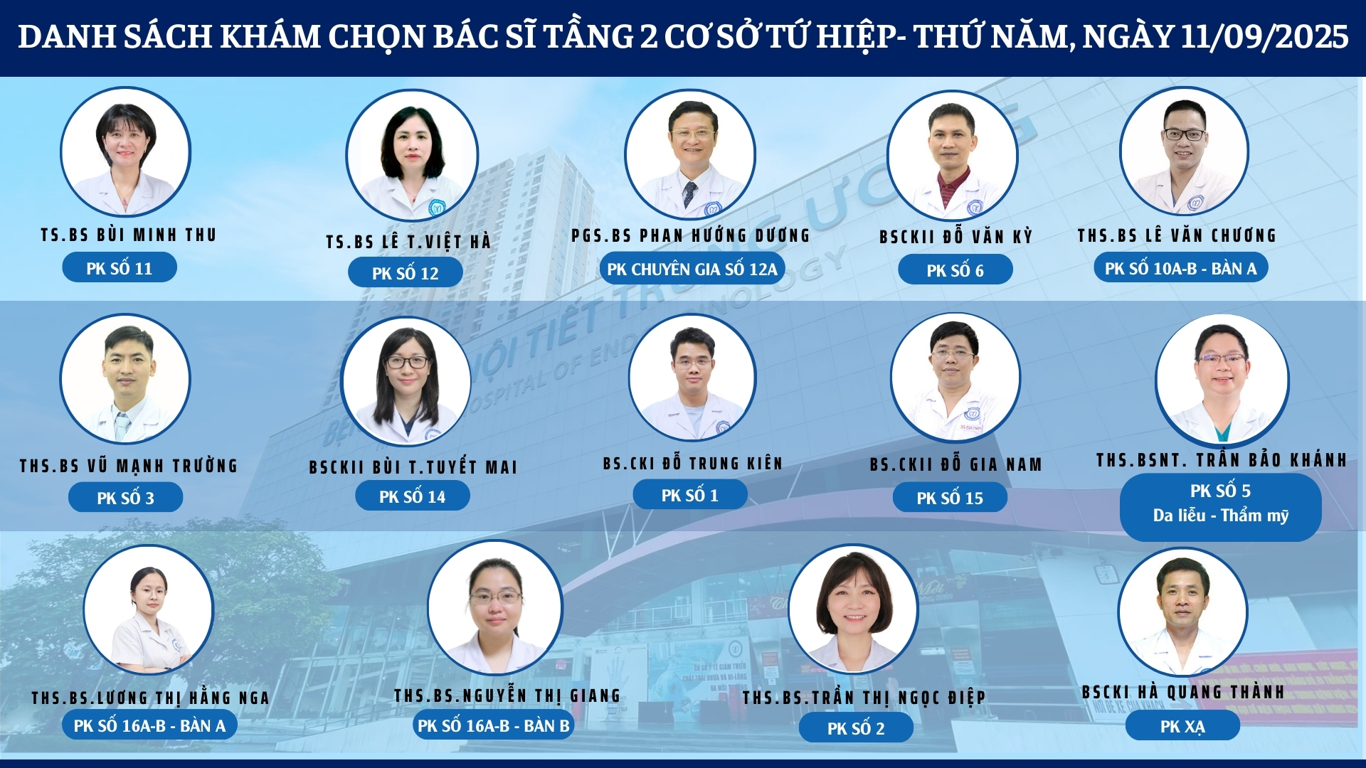 CẬP NHẬT DANH SÁCH DỊCH VỤ BÁC SĨ KHÁM CHỌN TẠI 2 CƠ SỞ TỨ HIỆP VÀ THÁI THỊNH