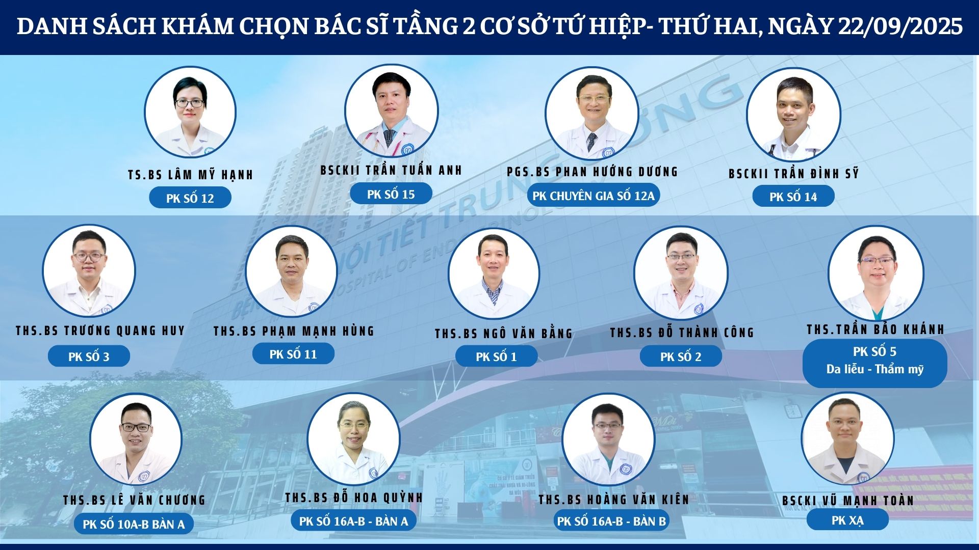 CẬP NHẬT DANH SÁCH DỊCH VỤ BÁC SĨ KHÁM CHỌN TẠI 2 CƠ SỞ TỨ HIỆP VÀ THÁI THỊNH