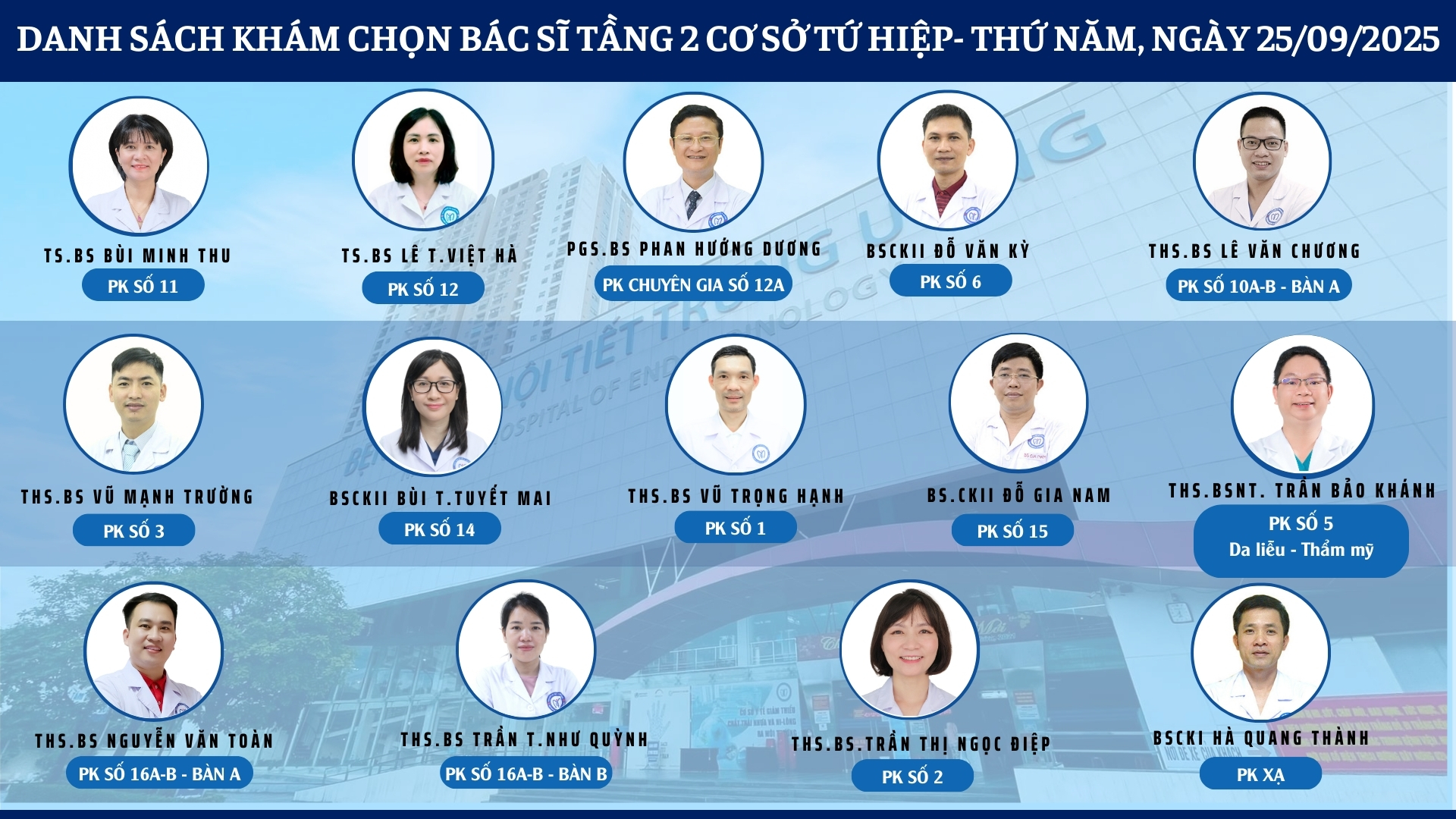 CẬP NHẬT DANH SÁCH DỊCH VỤ BÁC SĨ KHÁM CHỌN TẠI 2 CƠ SỞ TỨ HIỆP VÀ THÁI THỊNH