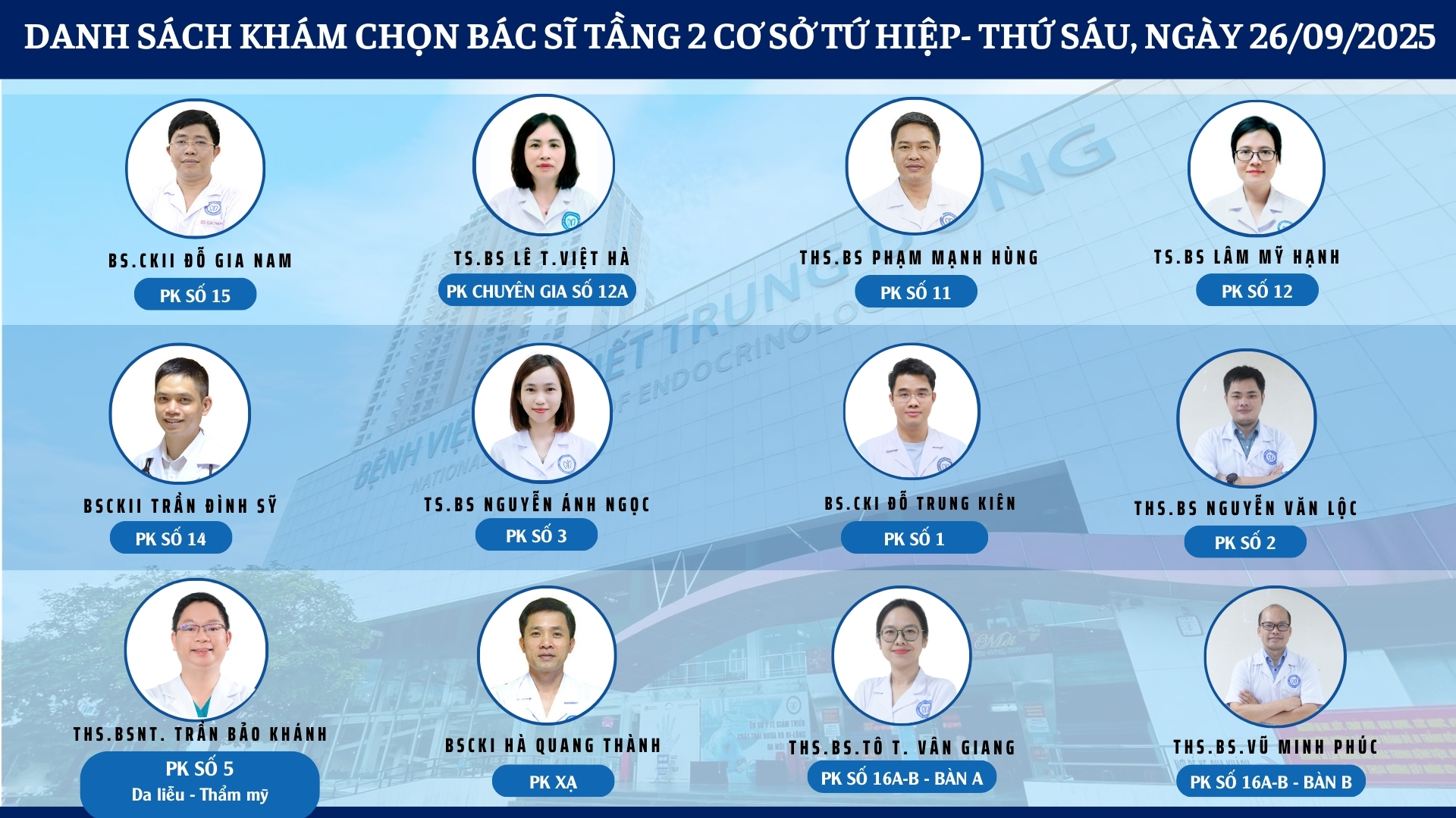 CẬP NHẬT DANH SÁCH DỊCH VỤ BÁC SĨ KHÁM CHỌN TẠI 2 CƠ SỞ TỨ HIỆP VÀ THÁI THỊNH