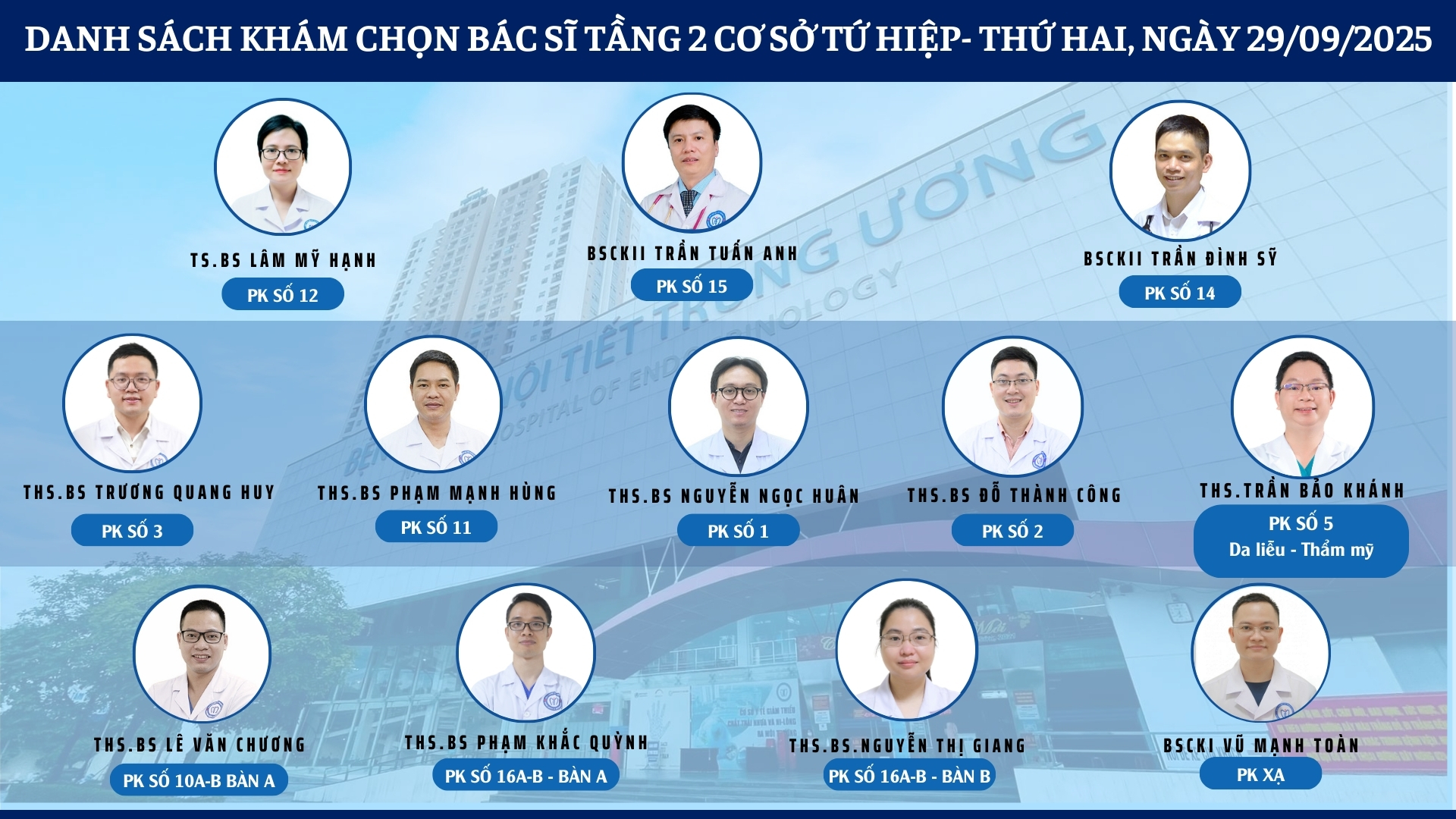 CẬP NHẬT DANH SÁCH DỊCH VỤ BÁC SĨ KHÁM CHỌN TẠI 2 CƠ SỞ TỨ HIỆP VÀ THÁI THỊNH