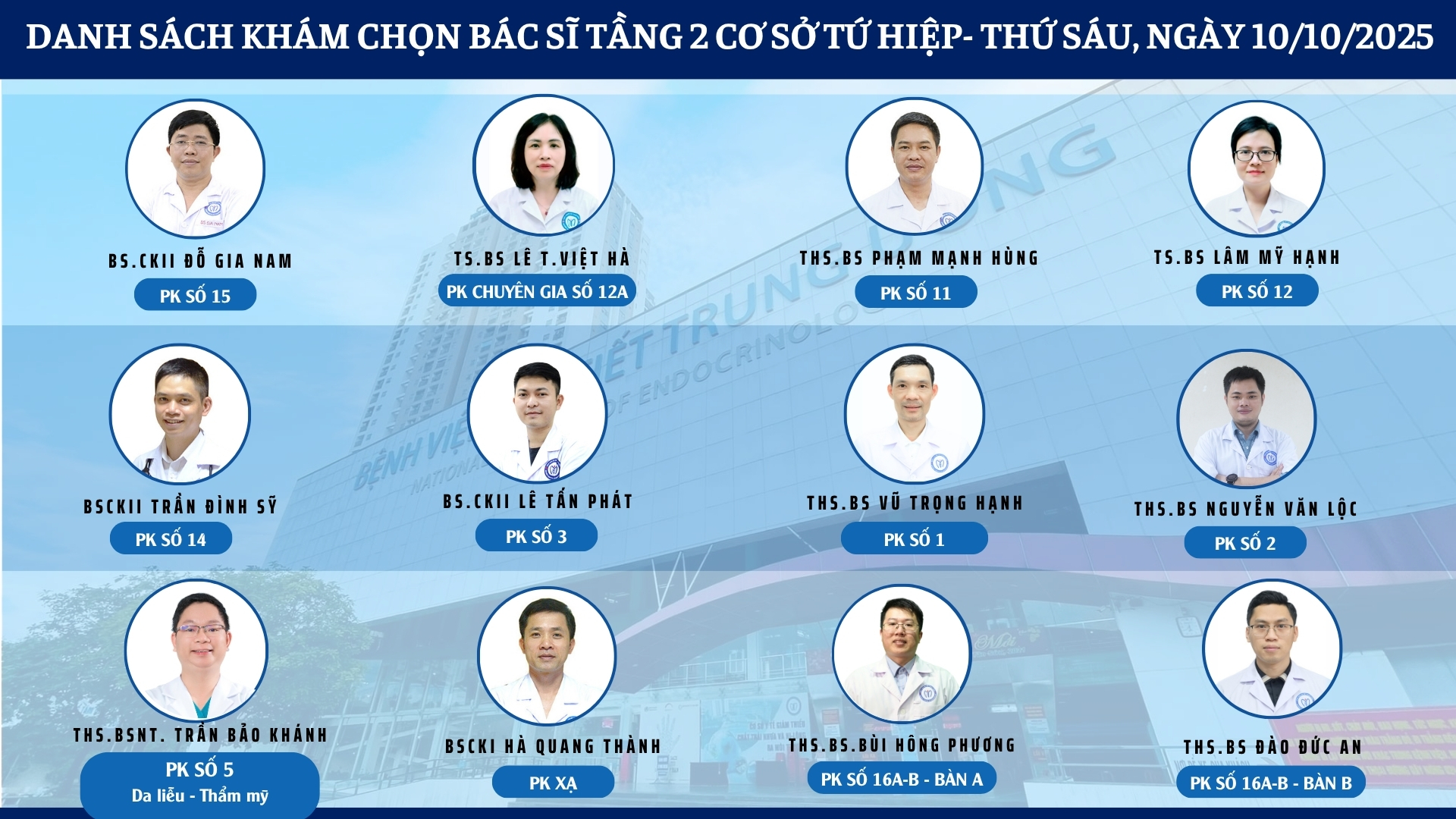 CẬP NHẬT DANH SÁCH DỊCH VỤ BÁC SĨ KHÁM CHỌN TẠI 2 CƠ SỞ TỨ HIỆP VÀ THÁI THỊNH