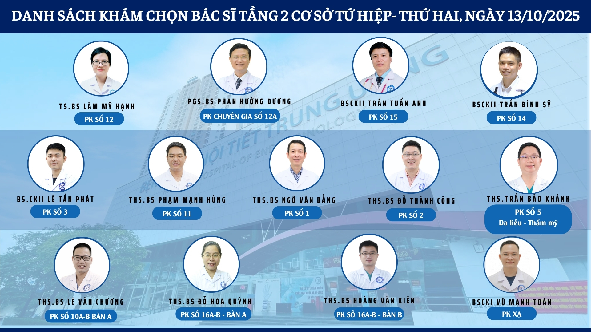 CẬP NHẬT DANH SÁCH DỊCH VỤ BÁC SĨ KHÁM CHỌN TẠI 2 CƠ SỞ TỨ HIỆP VÀ THÁI THỊNH