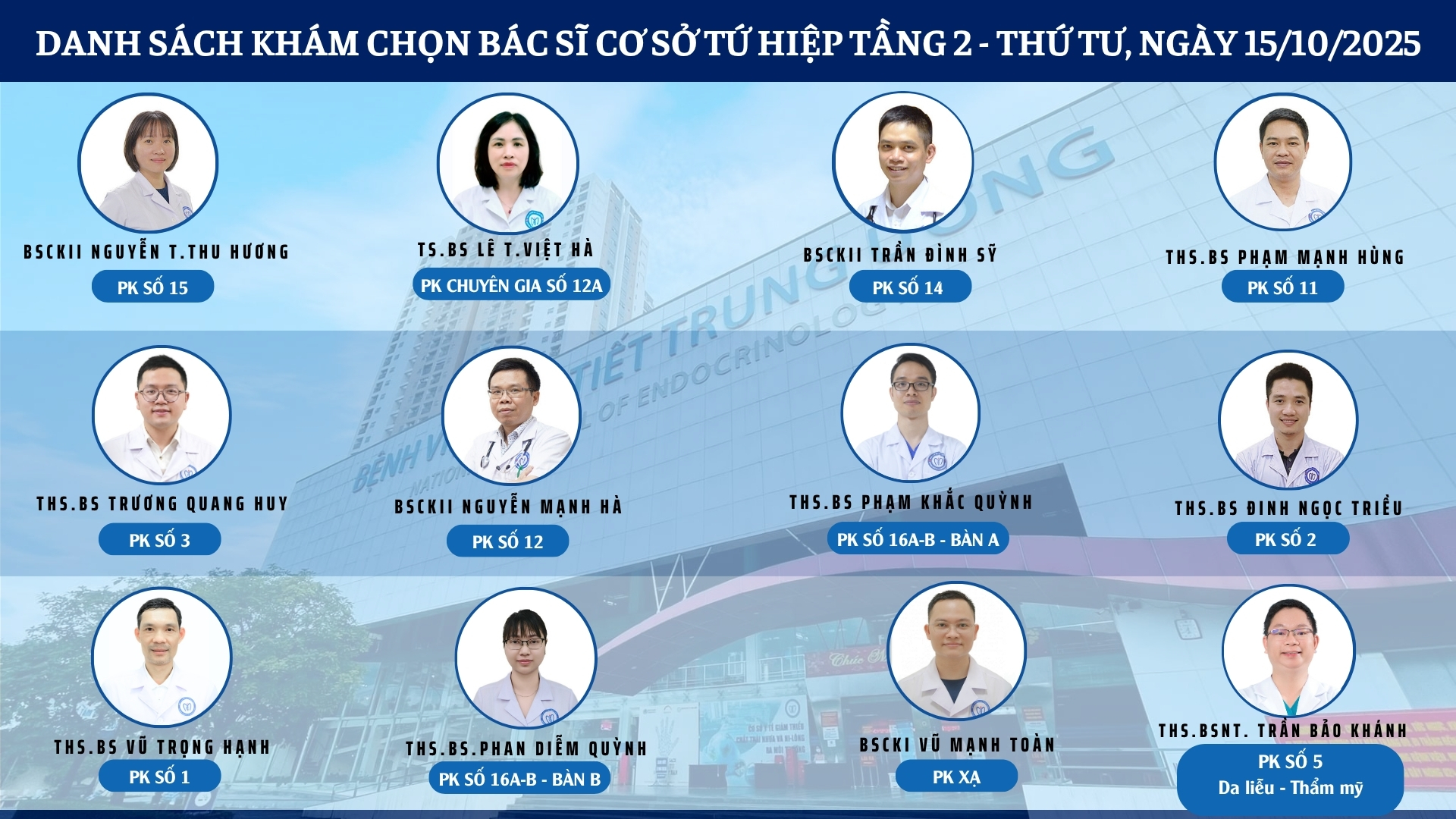 CẬP NHẬT DANH SÁCH DỊCH VỤ BÁC SĨ KHÁM CHỌN TẠI 2 CƠ SỞ TỨ HIỆP VÀ THÁI THỊNH