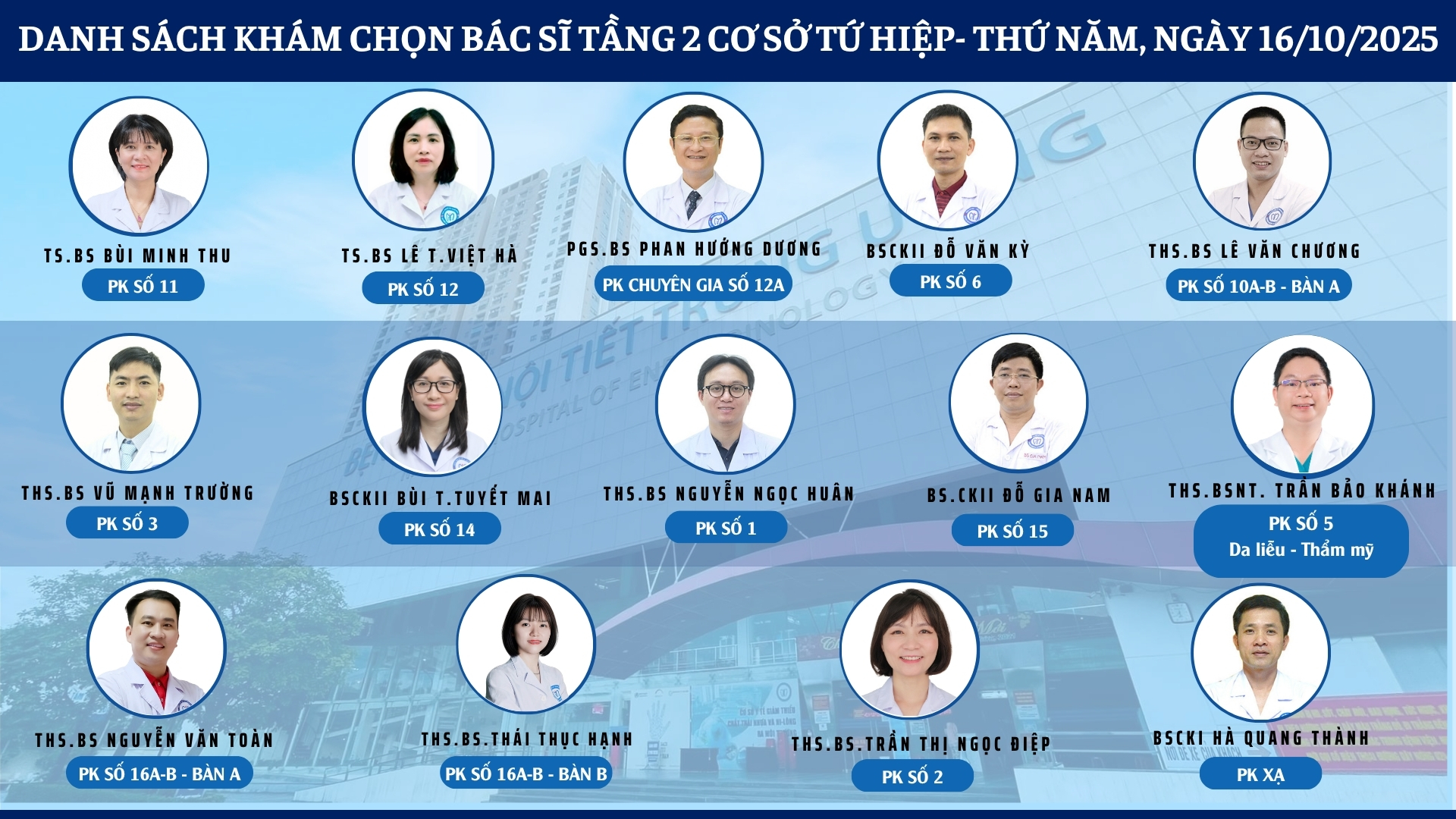 CẬP NHẬT DANH SÁCH DỊCH VỤ BÁC SĨ KHÁM CHỌN TẠI 2 CƠ SỞ TỨ HIỆP VÀ THÁI THỊNH