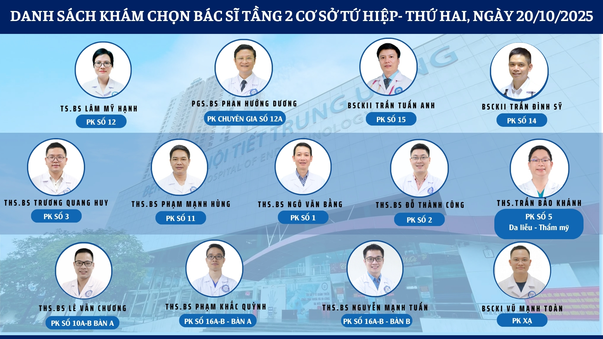 CẬP NHẬT DANH SÁCH DỊCH VỤ BÁC SĨ KHÁM CHỌN TẠI 2 CƠ SỞ TỨ HIỆP VÀ THÁI THỊNH