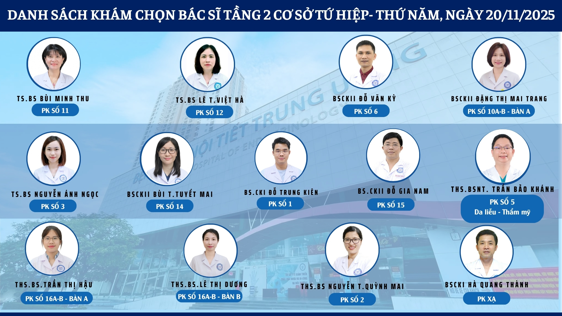 CẬP NHẬT DANH SÁCH DỊCH VỤ BÁC SĨ KHÁM CHỌN TẠI 2 CƠ SỞ TỨ HIỆP VÀ THÁI THỊNH