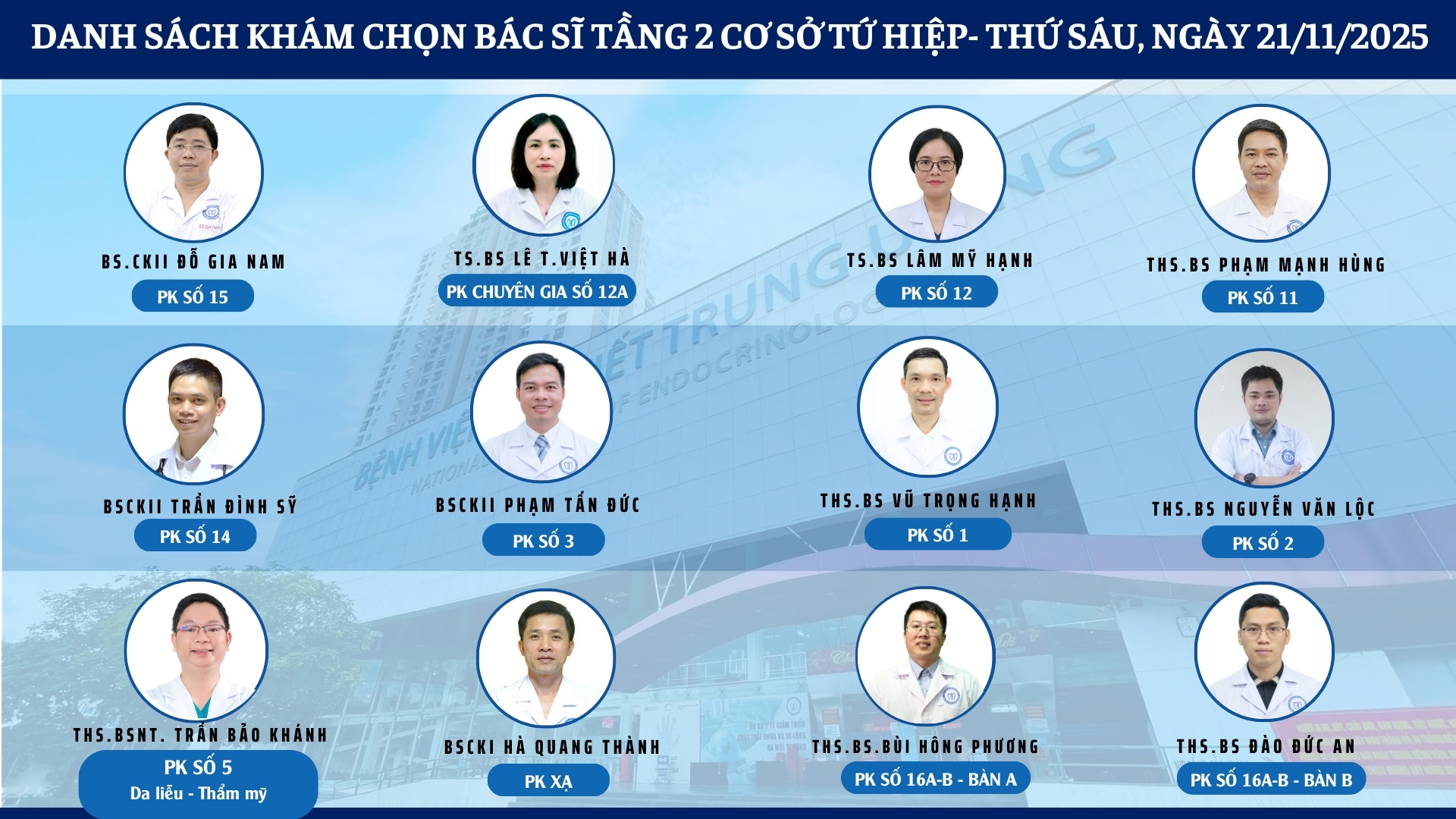 CẬP NHẬT DANH SÁCH DỊCH VỤ BÁC SĨ KHÁM CHỌN TẠI 2 CƠ SỞ TỨ HIỆP VÀ THÁI THỊNH