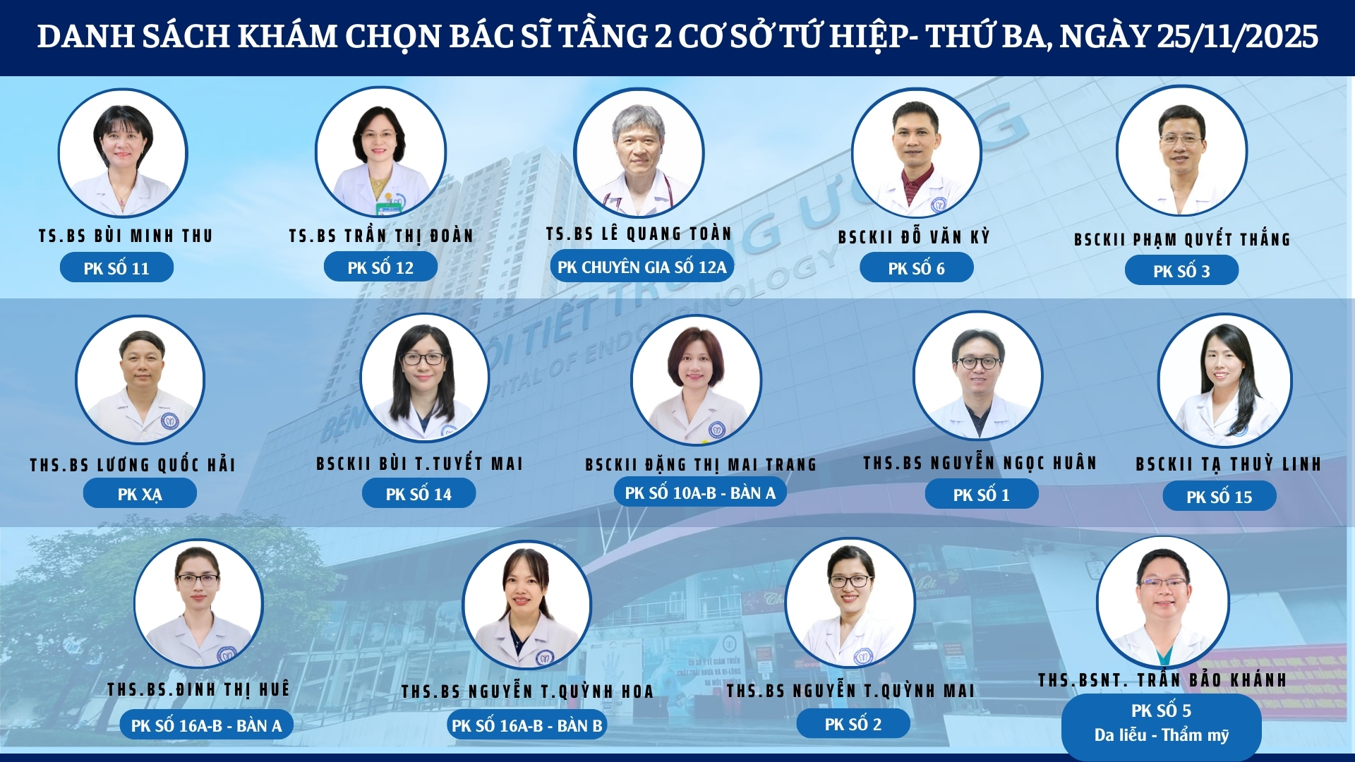CẬP NHẬT DANH SÁCH DỊCH VỤ BÁC SĨ KHÁM CHỌN TẠI 2 CƠ SỞ TỨ HIỆP VÀ THÁI THỊNH