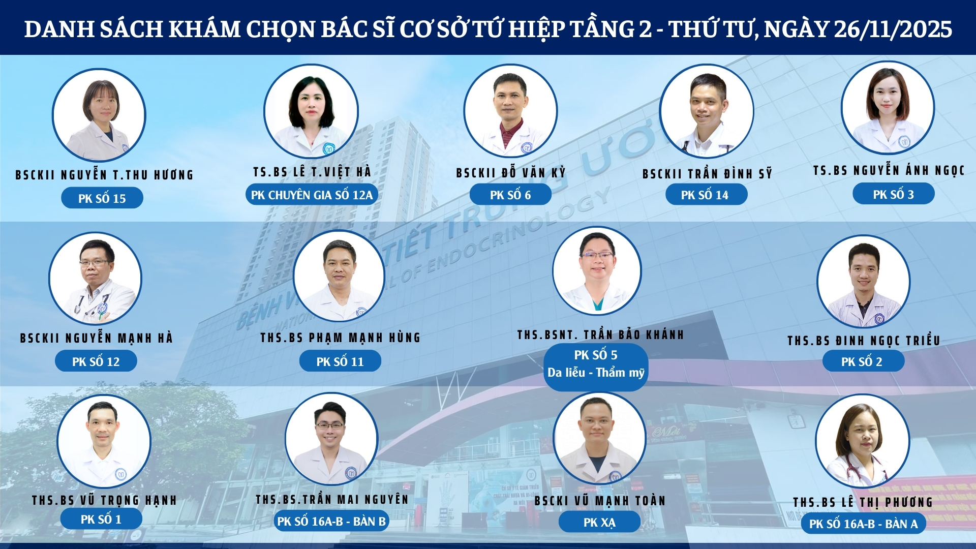 CẬP NHẬT DANH SÁCH DỊCH VỤ BÁC SĨ KHÁM CHỌN TẠI 2 CƠ SỞ TỨ HIỆP VÀ THÁI THỊNH