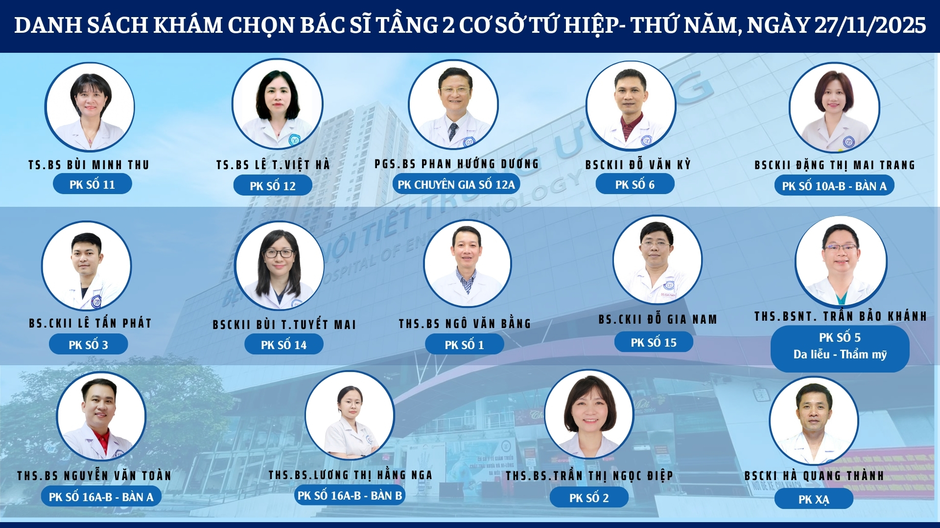 CẬP NHẬT DANH SÁCH DỊCH VỤ BÁC SĨ KHÁM CHỌN TẠI 2 CƠ SỞ TỨ HIỆP VÀ THÁI THỊNH