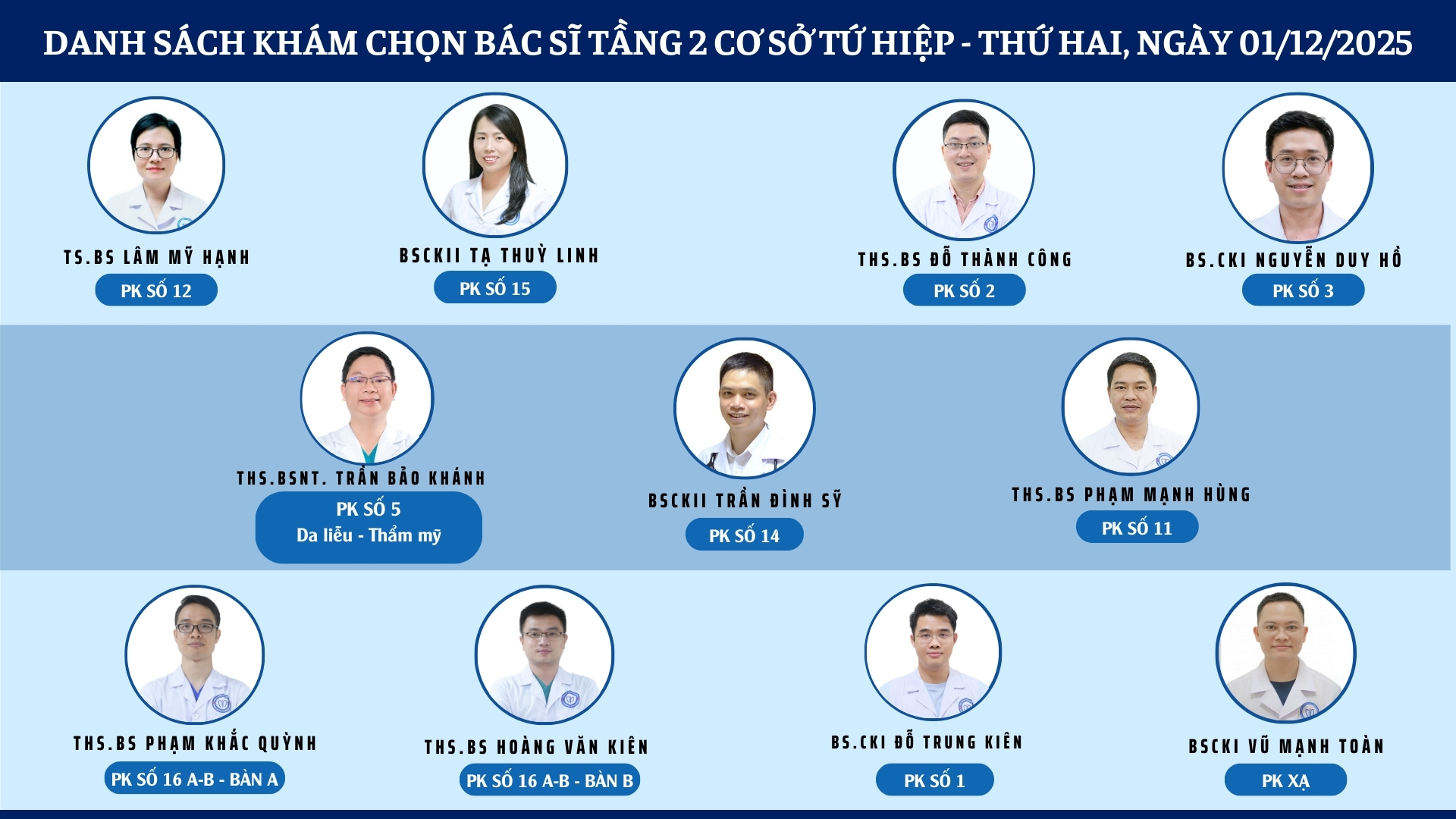 CẬP NHẬT DANH SÁCH DỊCH VỤ BÁC SĨ KHÁM CHỌN TẠI 2 CƠ SỞ TỨ HIỆP VÀ THÁI THỊNH