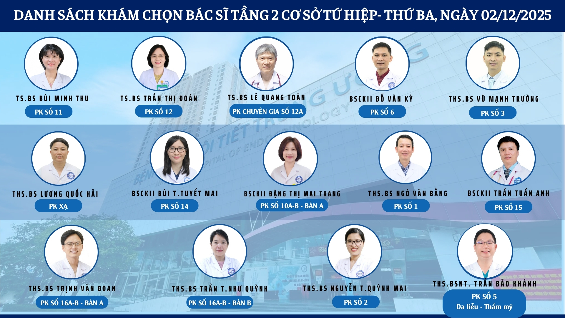 CẬP NHẬT DANH SÁCH DỊCH VỤ BÁC SĨ KHÁM CHỌN TẠI 2 CƠ SỞ TỨ HIỆP VÀ THÁI THỊNH