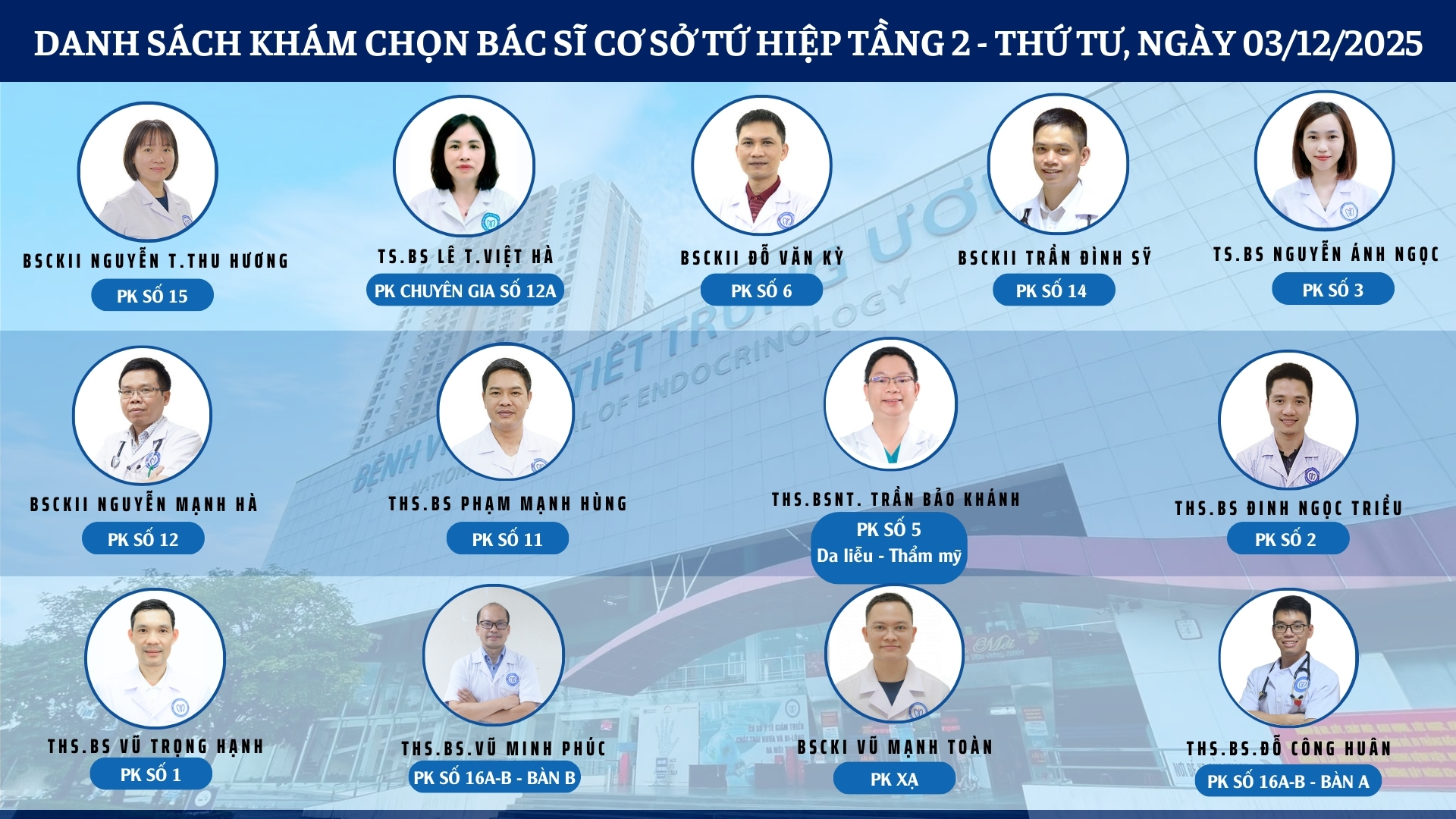 CẬP NHẬT DANH SÁCH DỊCH VỤ BÁC SĨ KHÁM CHỌN TẠI 2 CƠ SỞ TỨ HIỆP VÀ THÁI THỊNH