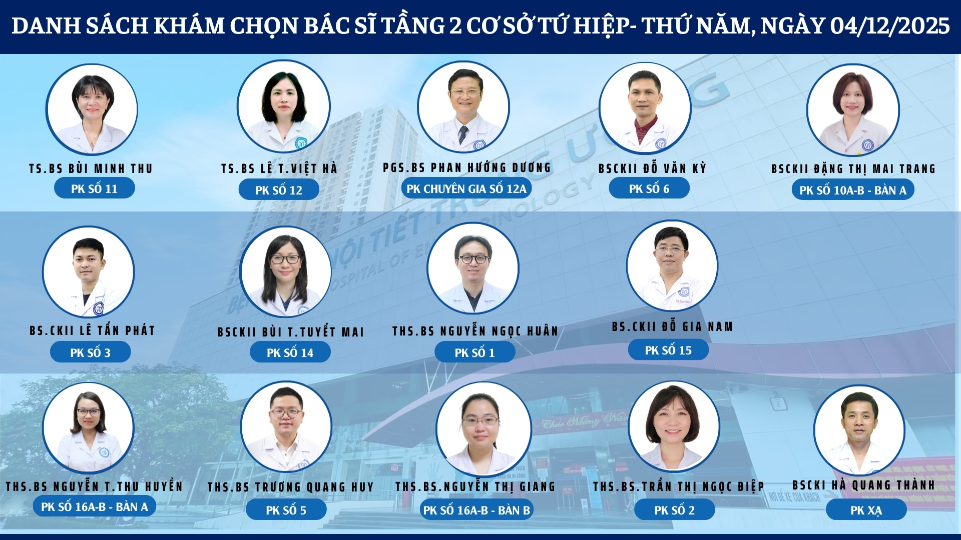 CẬP NHẬT DANH SÁCH DỊCH VỤ BÁC SĨ KHÁM CHỌN TẠI 2 CƠ SỞ TỨ HIỆP VÀ THÁI THỊNH