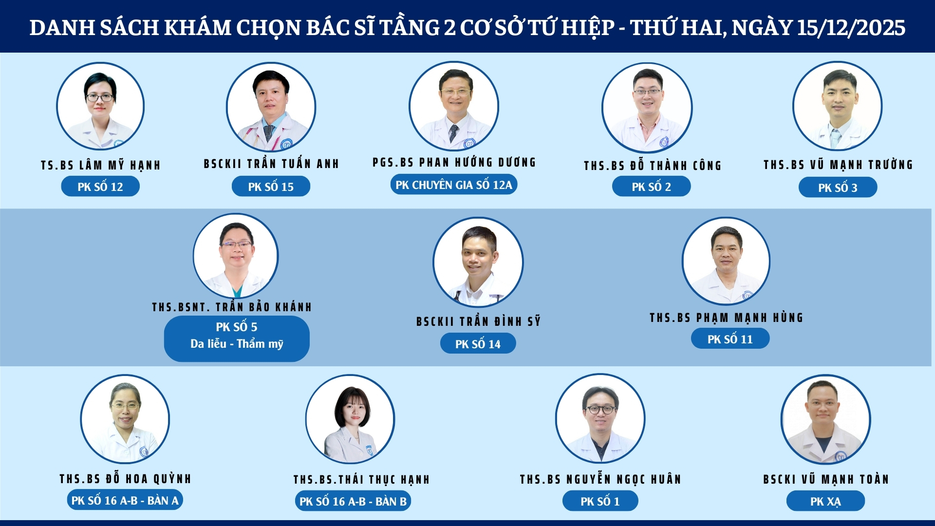 CẬP NHẬT DANH SÁCH DỊCH VỤ BÁC SĨ KHÁM CHỌN TẠI 2 CƠ SỞ TỨ HIỆP VÀ THÁI THỊNH