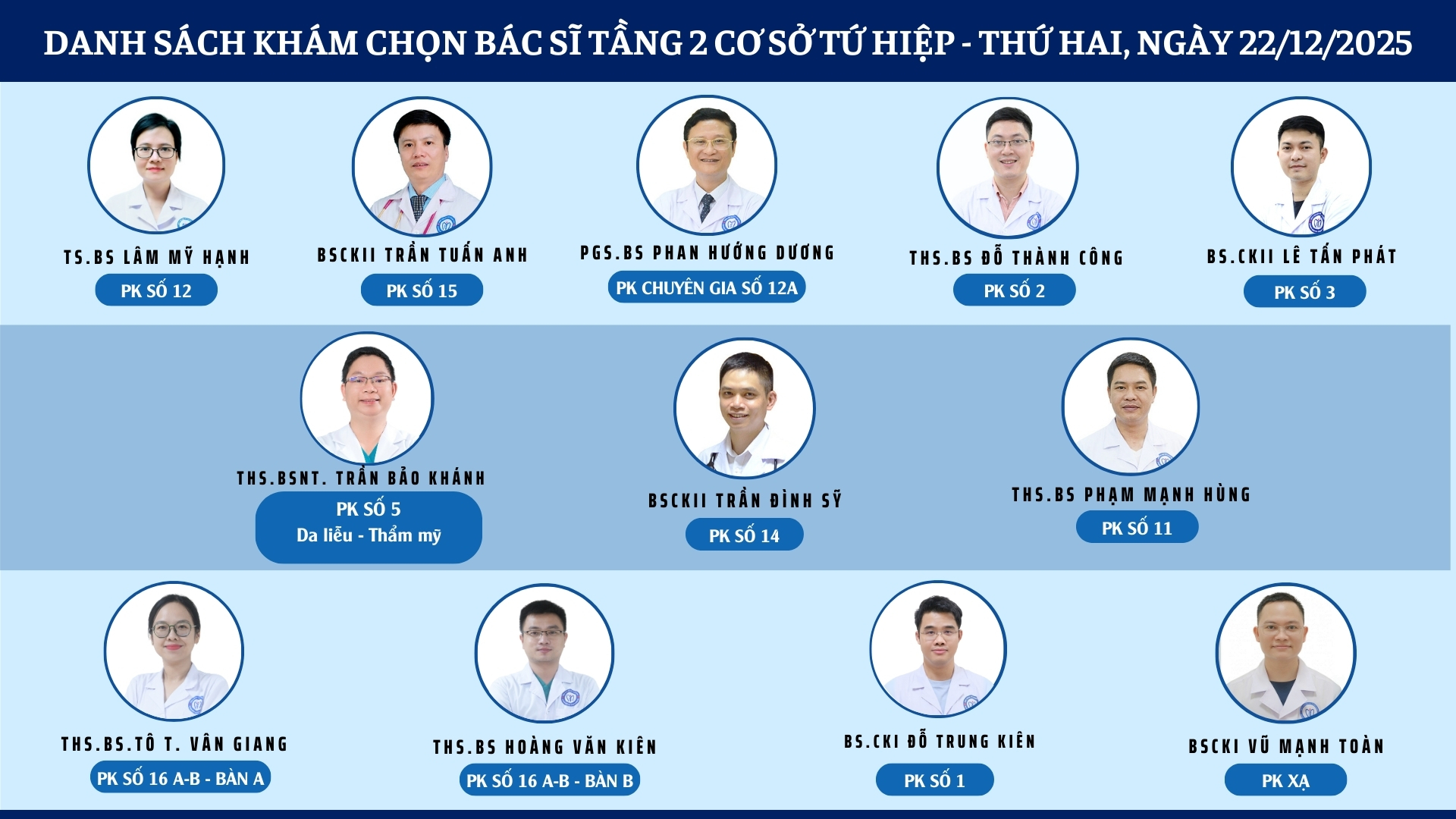 CẬP NHẬT DANH SÁCH DỊCH VỤ BÁC SĨ KHÁM CHỌN TẠI 2 CƠ SỞ TỨ HIỆP VÀ THÁI THỊNH