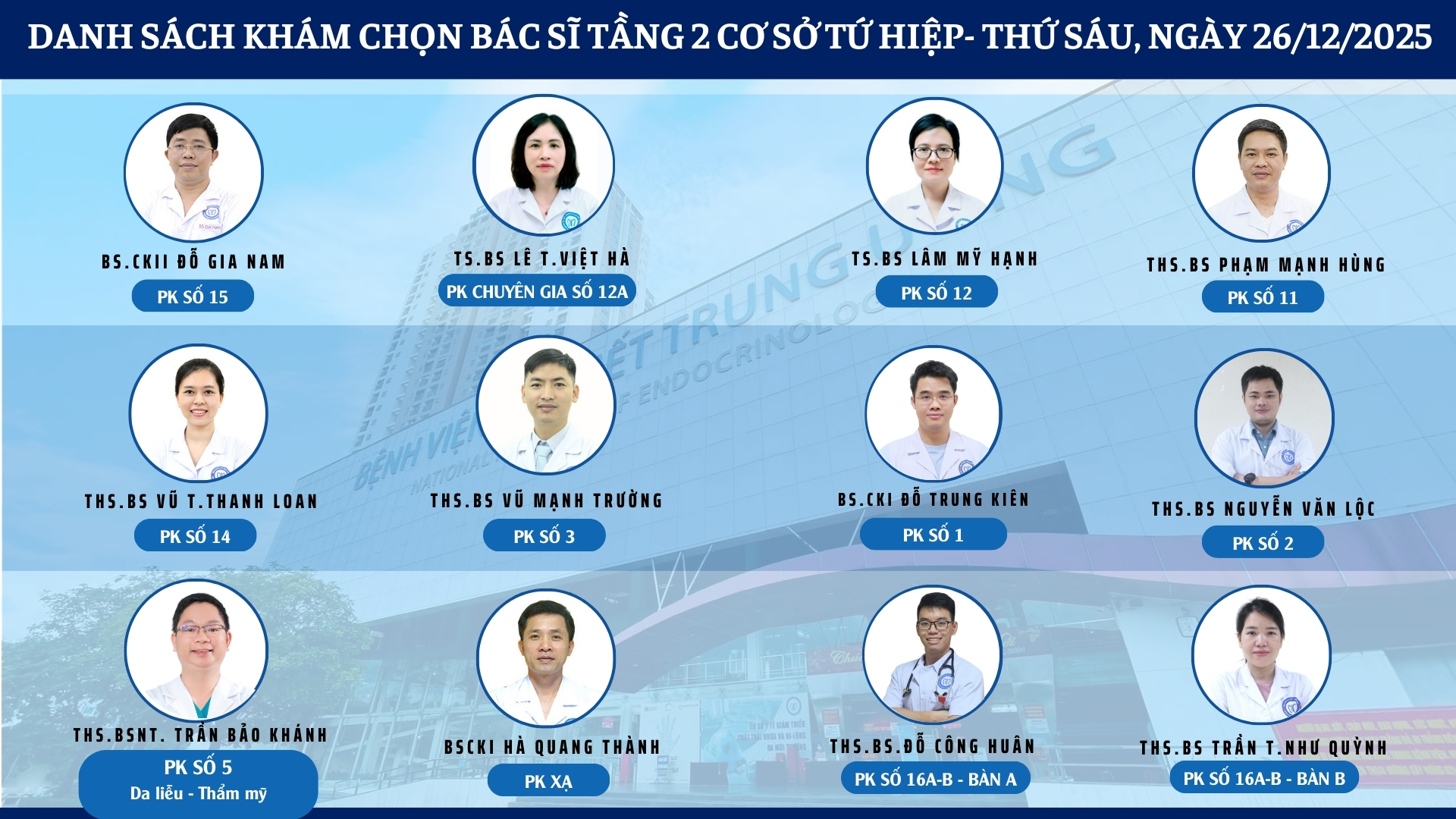 CẬP NHẬT DANH SÁCH DỊCH VỤ BÁC SĨ KHÁM CHỌN TẠI 2 CƠ SỞ TỨ HIỆP VÀ THÁI THỊNH