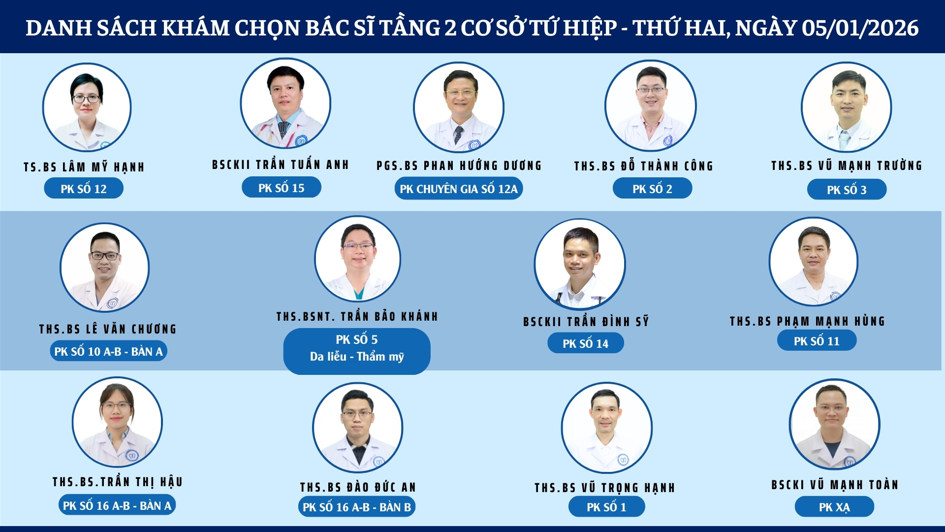CẬP NHẬT DANH SÁCH DỊCH VỤ BÁC SĨ KHÁM CHỌN TẠI 2 CƠ SỞ TỨ HIỆP VÀ THÁI THỊNH