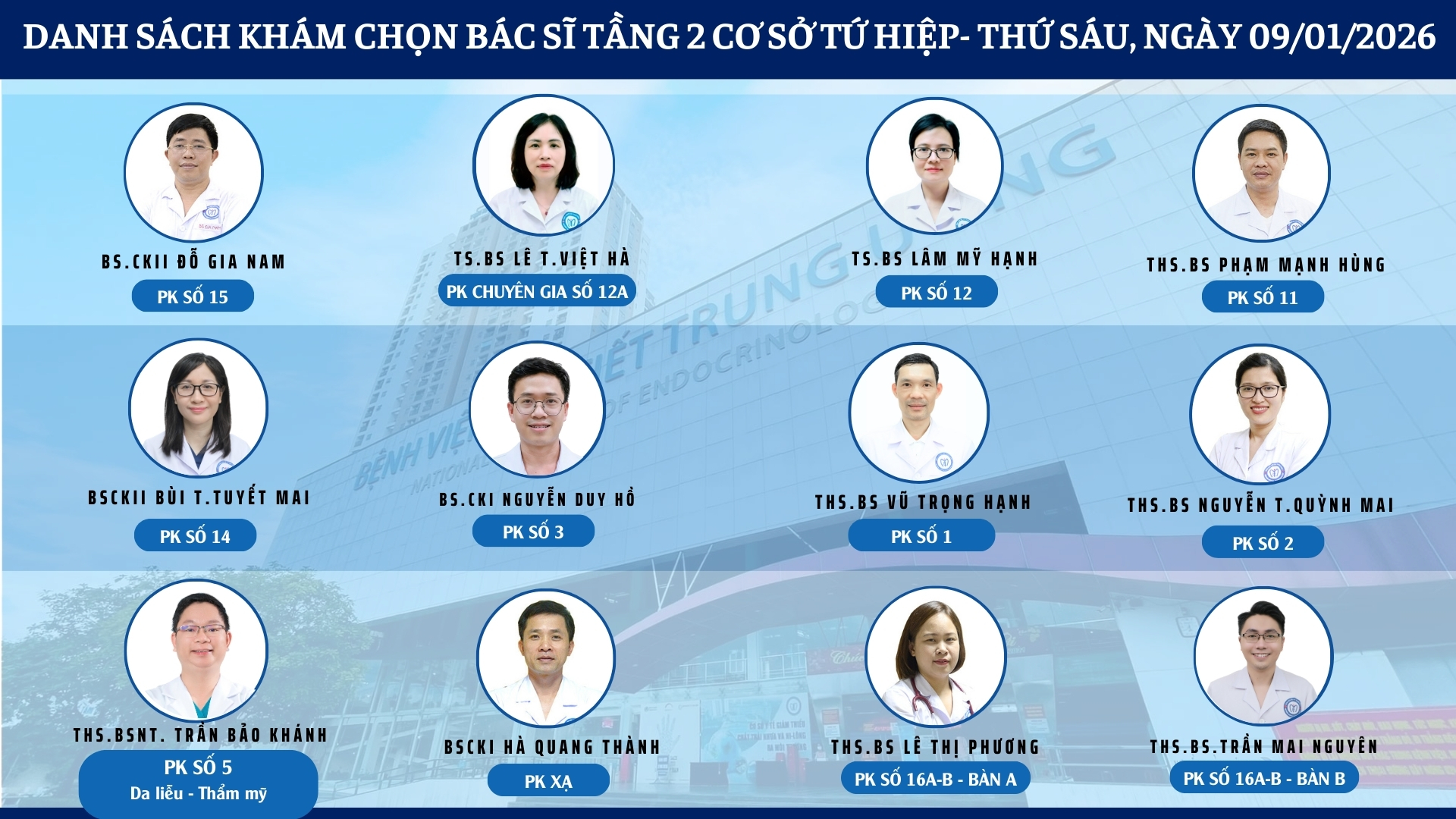 CẬP NHẬT DANH SÁCH DỊCH VỤ BÁC SĨ KHÁM CHỌN TẠI 2 CƠ SỞ TỨ HIỆP VÀ THÁI THỊNH