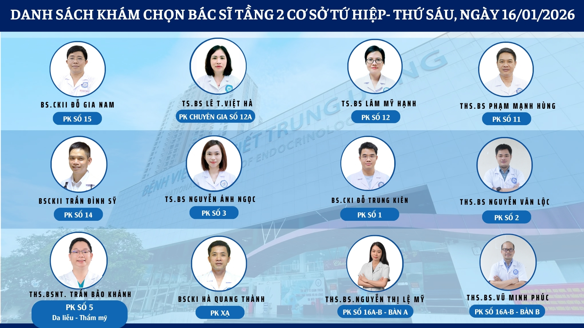 CẬP NHẬT DANH SÁCH DỊCH VỤ BÁC SĨ KHÁM CHỌN TẠI 2 CƠ SỞ TỨ HIỆP VÀ THÁI THỊNH