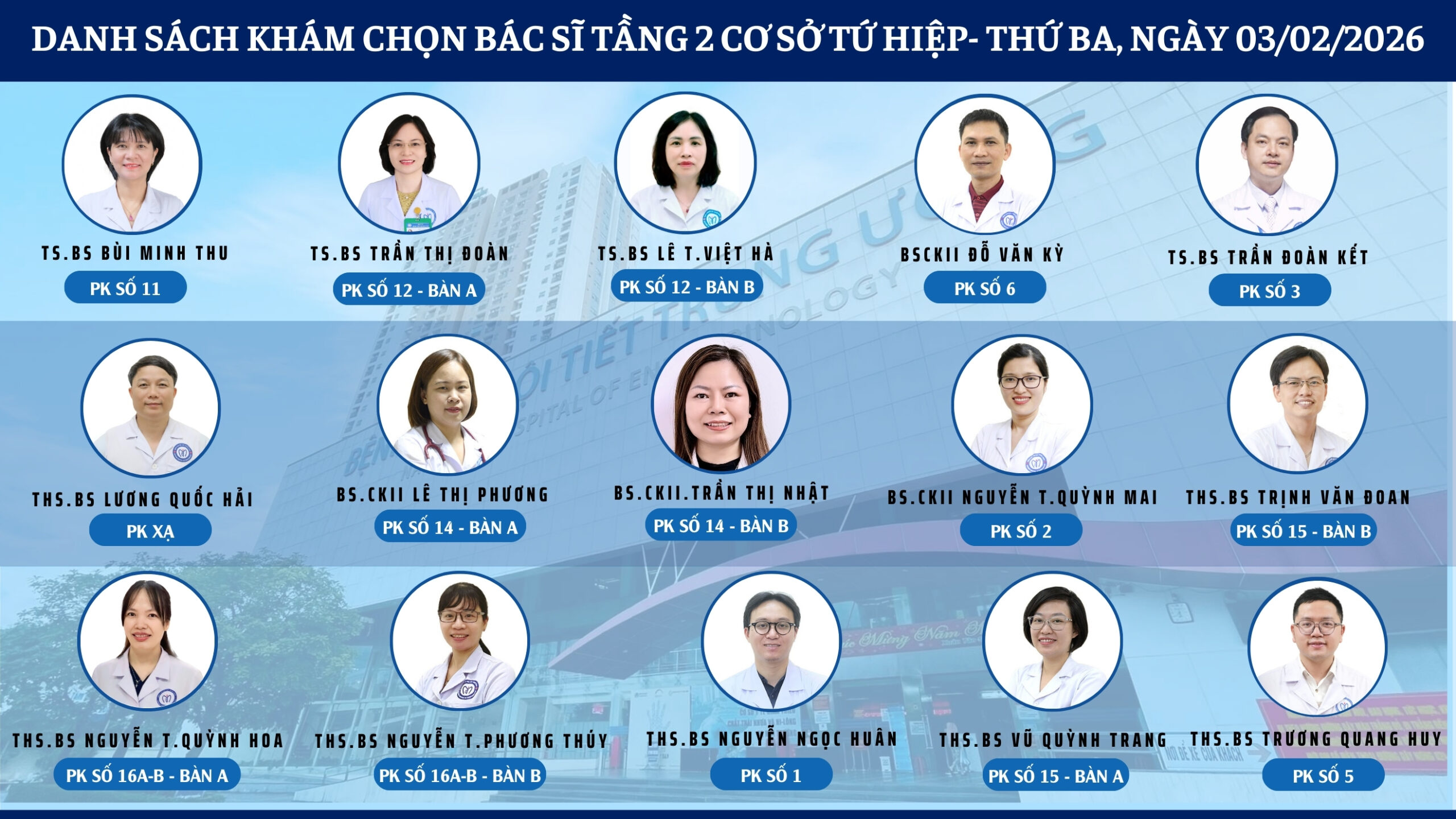 CẬP NHẬT DANH SÁCH DỊCH VỤ BÁC SĨ KHÁM CHỌN TẠI CƠ SỞ TỨ HIỆP