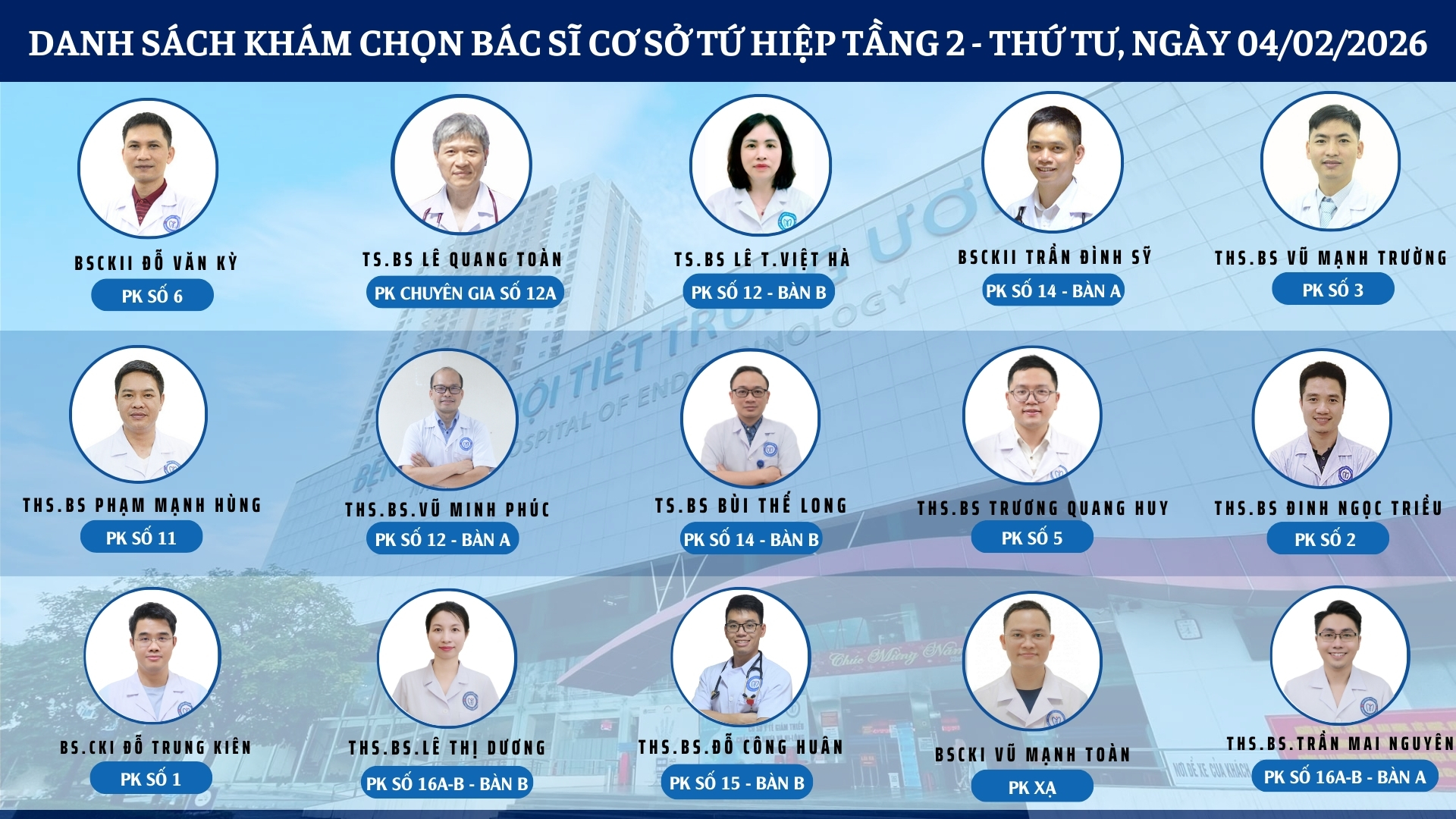 CẬP NHẬT DANH SÁCH DỊCH VỤ BÁC SĨ KHÁM CHỌN TẠI CƠ SỞ TỨ HIỆP